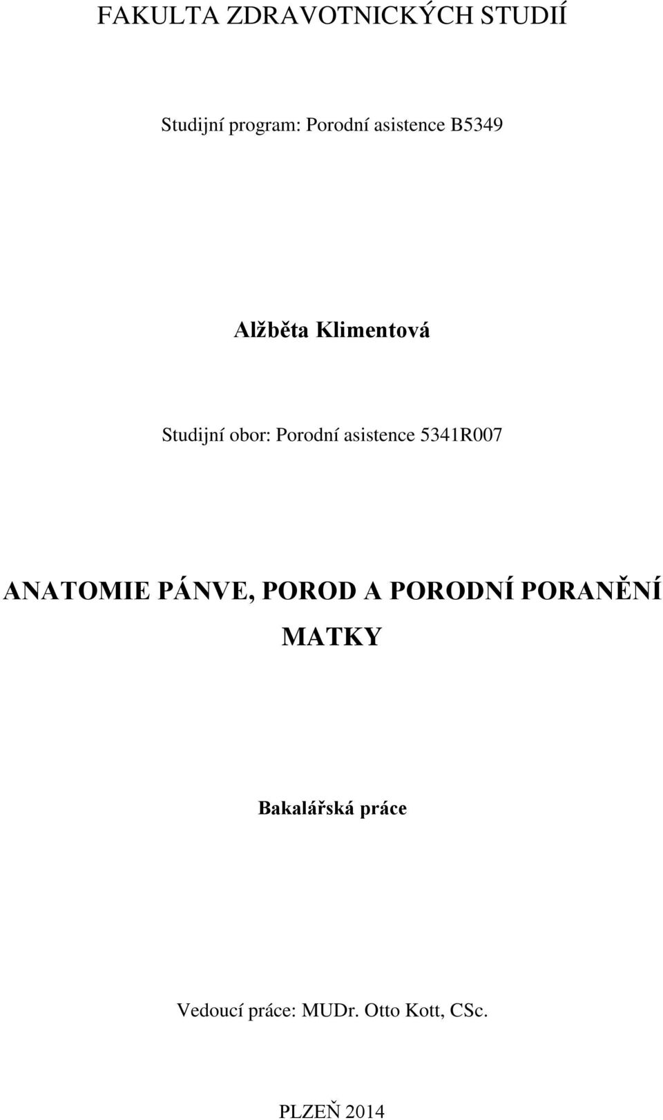 asistence 5341R007 ANATOMIE PÁNVE, POROD A PORODNÍ PORANĚNÍ