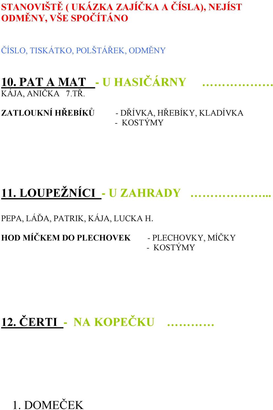 ZATLOUKNÍ HŘEBÍKŮ - DŘÍVKA, HŘEBÍKY, KLADÍVKA - KOSTÝMY 11. LOUPEŽNÍCI - U ZAHRADY.