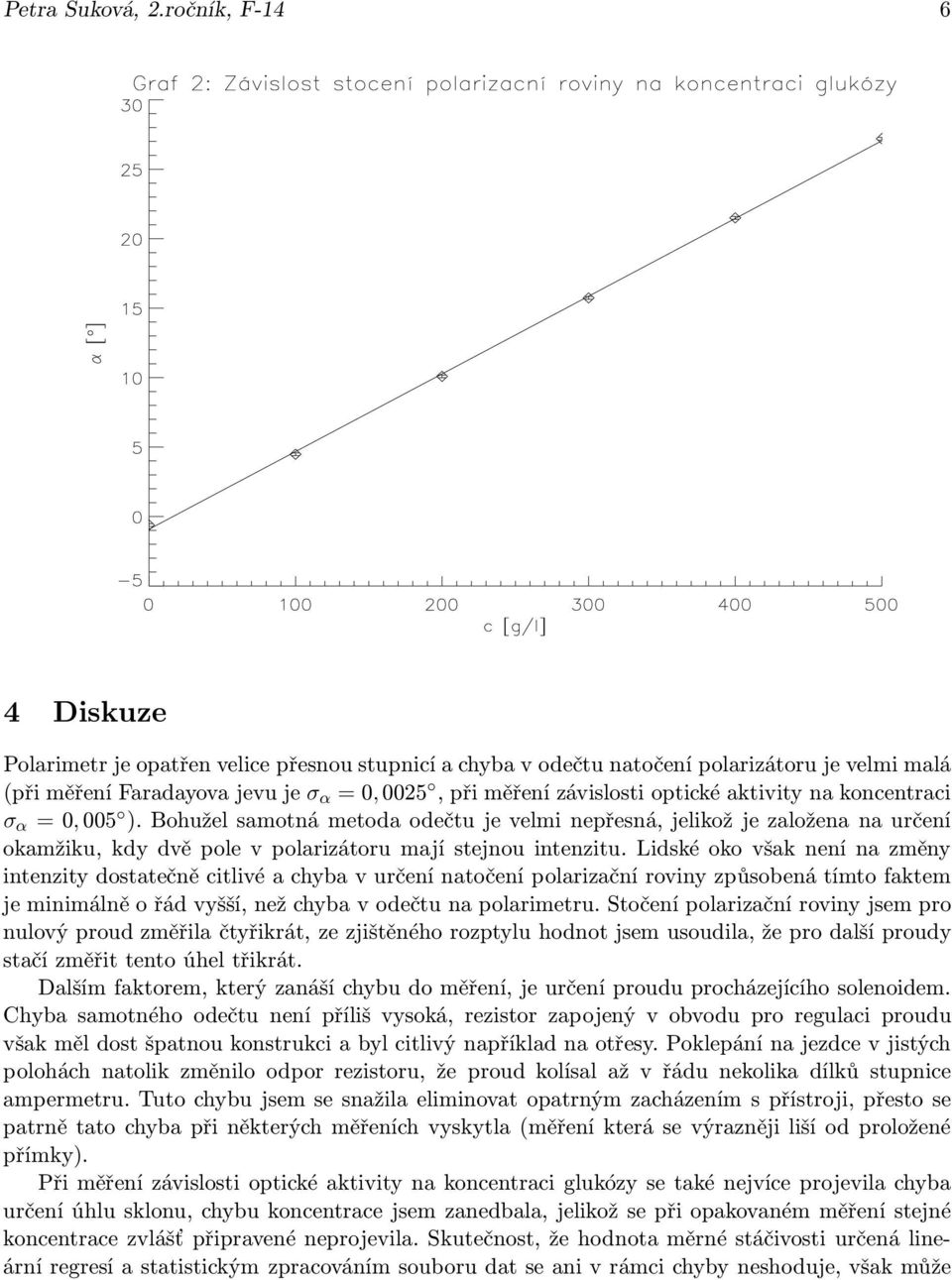 =0,0025,přiměřenízávislostioptickéaktivitynakoncentraci σ α =0,005 ).Bohuželsamotnámetodaodečtujevelminepřesná,jelikožjezaloženanaurčení okamžiku, kdy dvě pole v polarizátoru mají stejnou intenzitu.