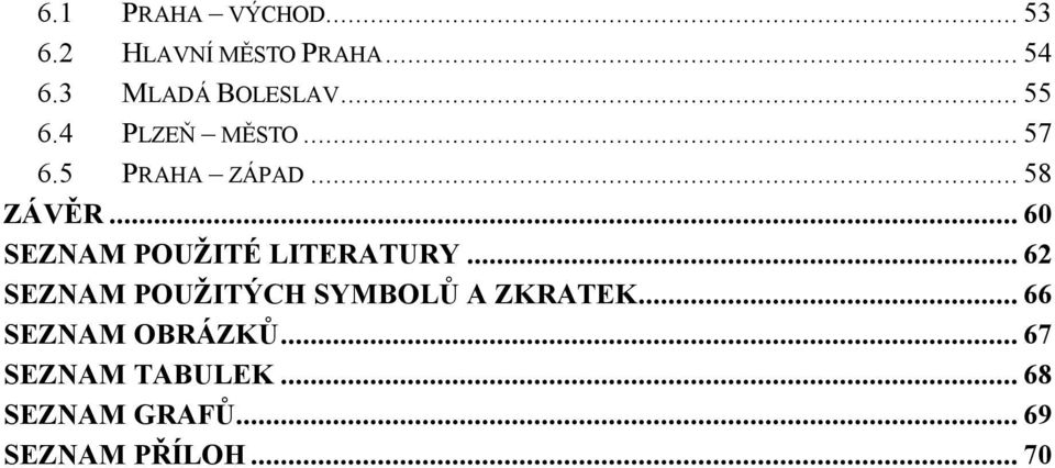 .. 60 SEZNAM POUŽITÉ LITERATURY... 62 SEZNAM POUŽITÝCH SYMBOLŮ A ZKRATEK.