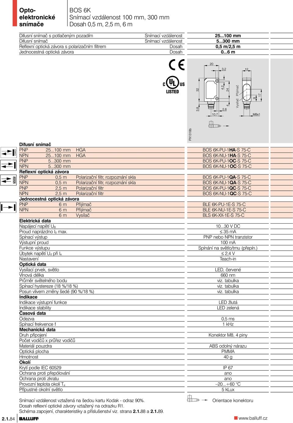 ..300 mm Reflexní optická závora PNP 0,5 m Polarizační filtr, rozpoznání skla NPN 0,5 m Polarizační filtr, rozpoznání skla PNP,5 m Polarizační filtr NPN,5 m Polarizační filtr Jednocestná optická