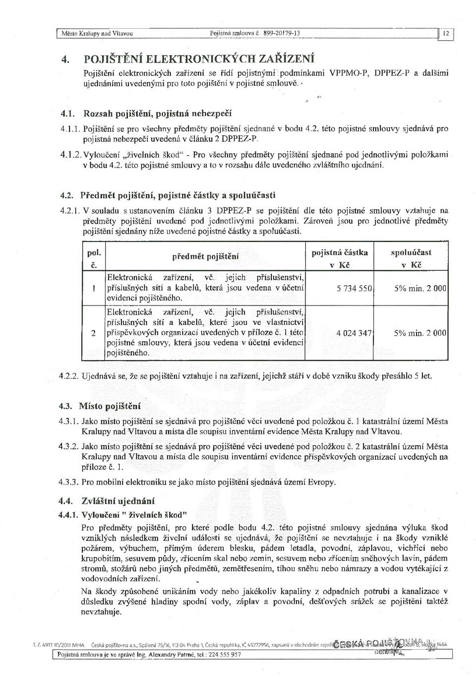 Rozsah pojištění, pojistná nebezpečí 4.1.1. Pojištění se pro všechny předměty pojištění sjednané v bodu 4.2.