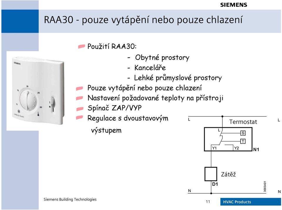 pouze chlazení Nastavení požadované teploty na přístroji Spínač ZAP/VYP