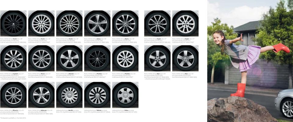 071 498C 8Z8) Kolo z lehké slitiny Alaris 7,5J x 18" pro pneumatiky 225/40 R18, ve stříbrné barvě (5E0 071 498D 8Z8) Kolo z lehké slitiny Hawk 7,0J x 17" pro pneumatiky 225/45 R17, v černo-stříbrné