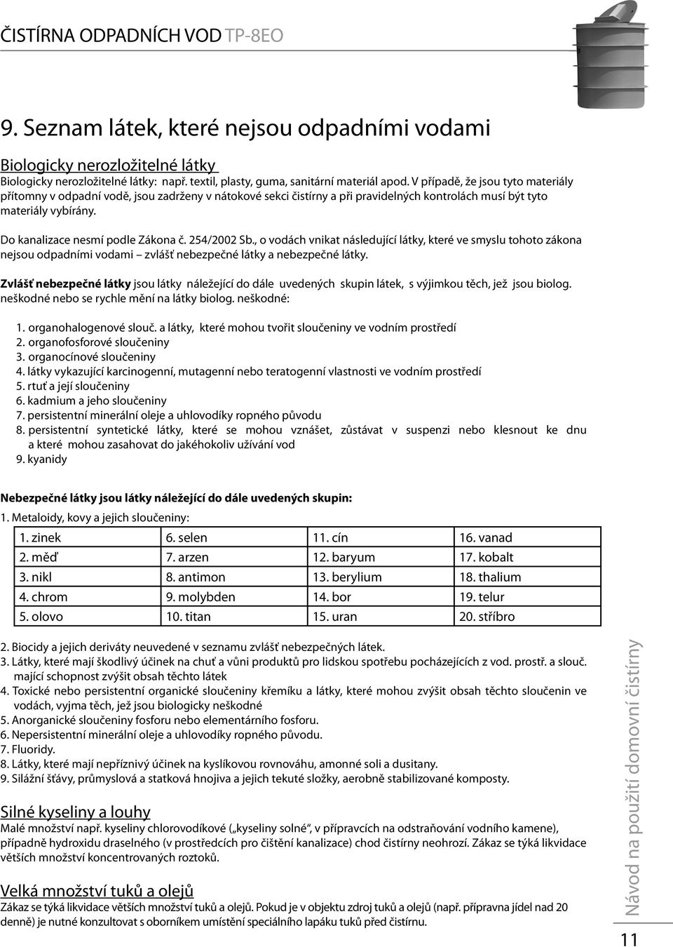 254/2002 Sb., o vodách vnikat následující látky, které ve smyslu tohoto zákona nejsou odpadními vodami zvlášť nebezpečné látky a nebezpečné látky.
