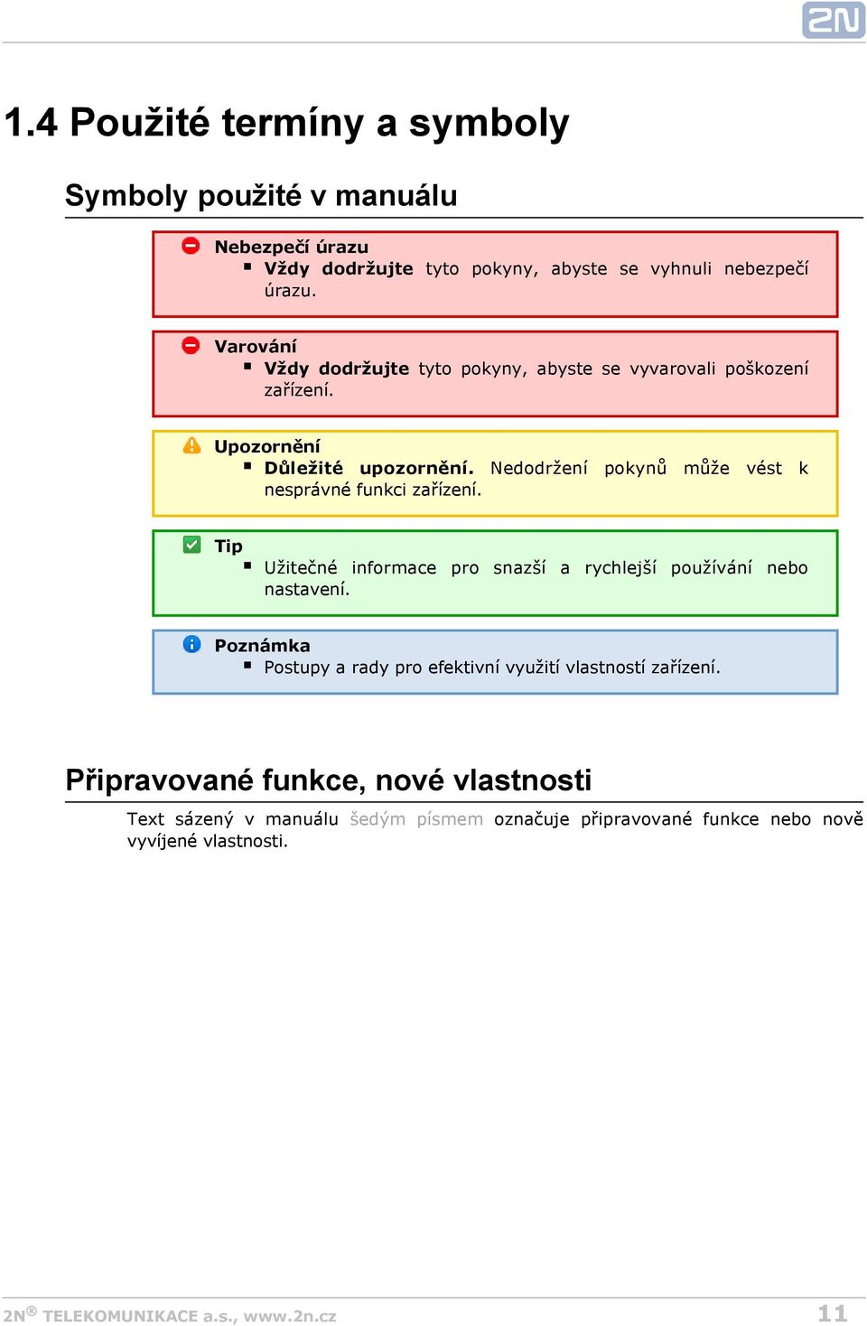 Nedodržení pokynů může vést k nesprávné funkci zařízení. Tip Užitečné informace pro snazší a rychlejší používání nebo nastavení.