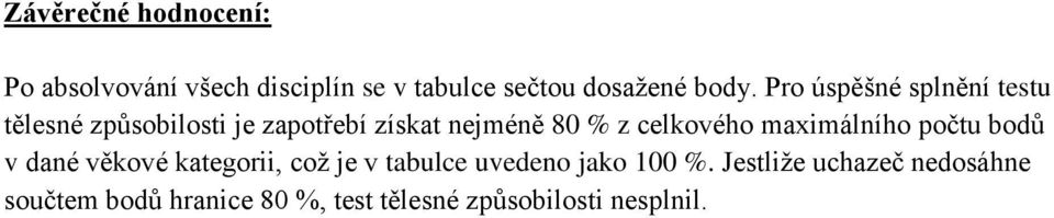 celkového maximálního počtu bodů v dané věkové kategorii, což je v tabulce uvedeno jako