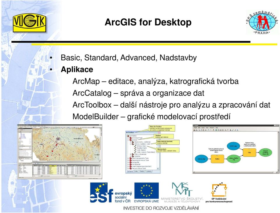 ArcCatalog správa a organizace dat ArcToolbox další nástroje