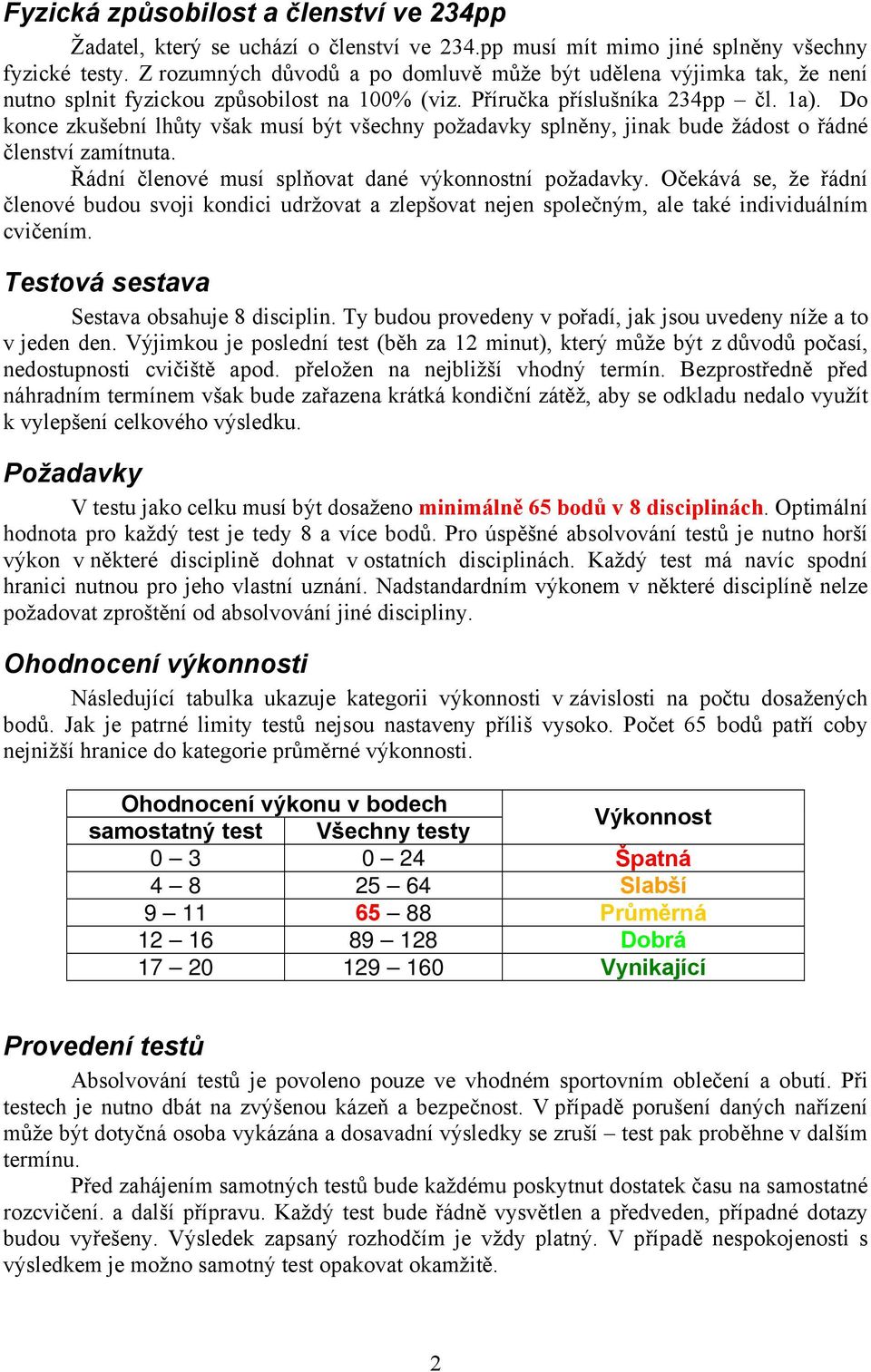 Do konce zkušební lhůty však musí být všechny požadavky splněny, jinak bude žádost o řádné členství zamítnuta. Řádní členové musí splňovat dané výkonnostní požadavky.