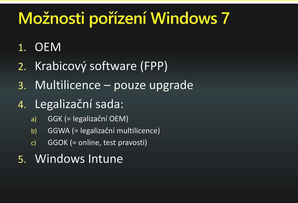 Legalizační sada: a) GGK (= legalizační OEM) b) GGWA (=