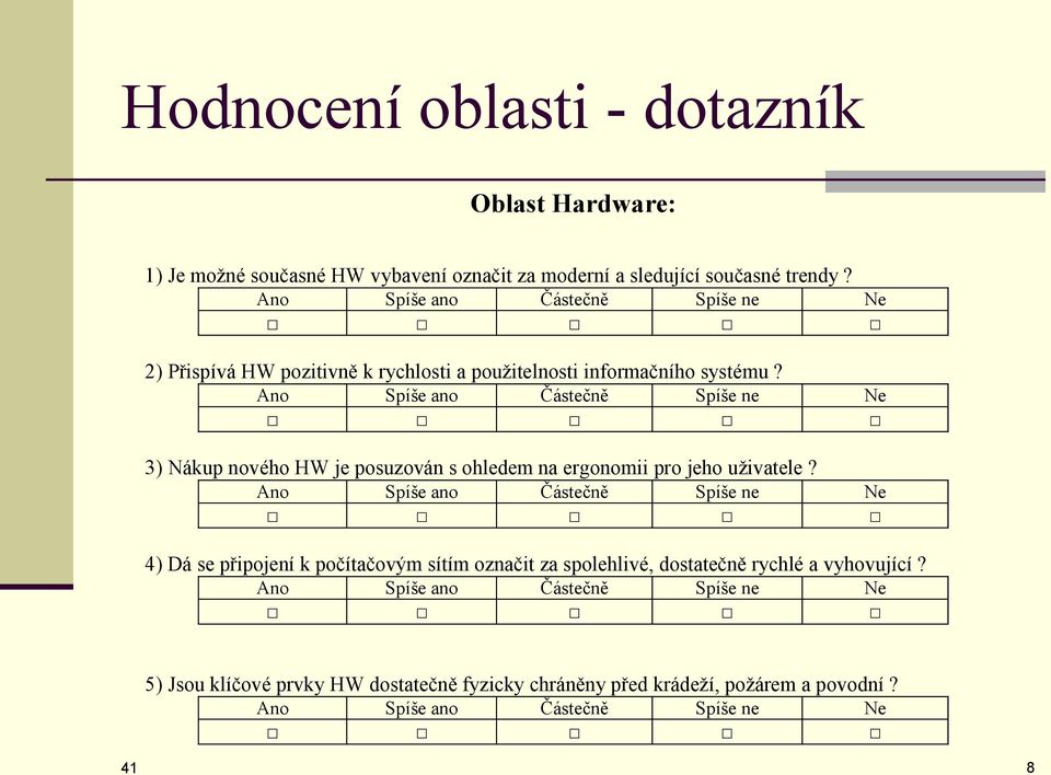 Ano Spíše ano Částečně Spíše ne Ne 3) Nákup nového HW je posuzován s ohledem na ergonomii pro jeho uživatele?