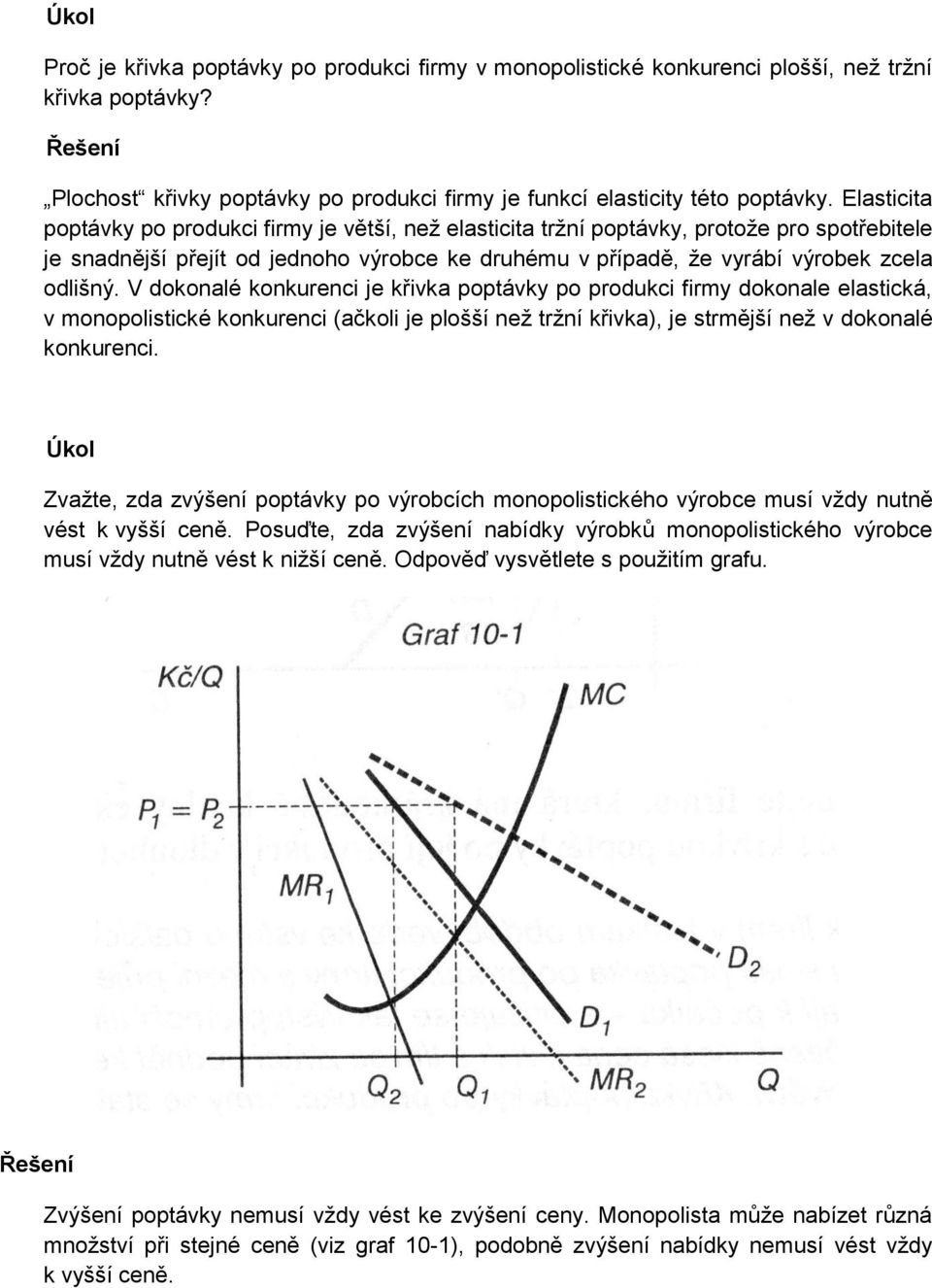 V dokonalé konkurenci je křivka poptávky po produkci firmy dokonale elastická, v monopolistické konkurenci (ačkoli je plošší než tržní křivka), je strmější než v dokonalé konkurenci.