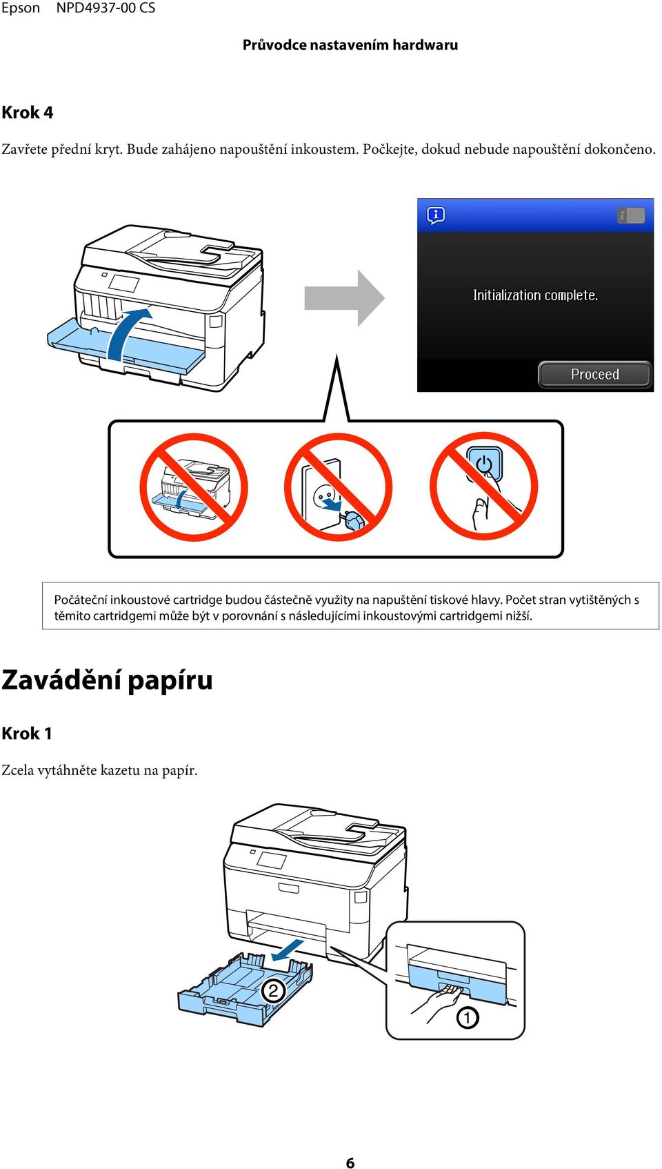 Počáteční inkoustové cartridge budou částečně využity na napuštění tiskové hlavy.