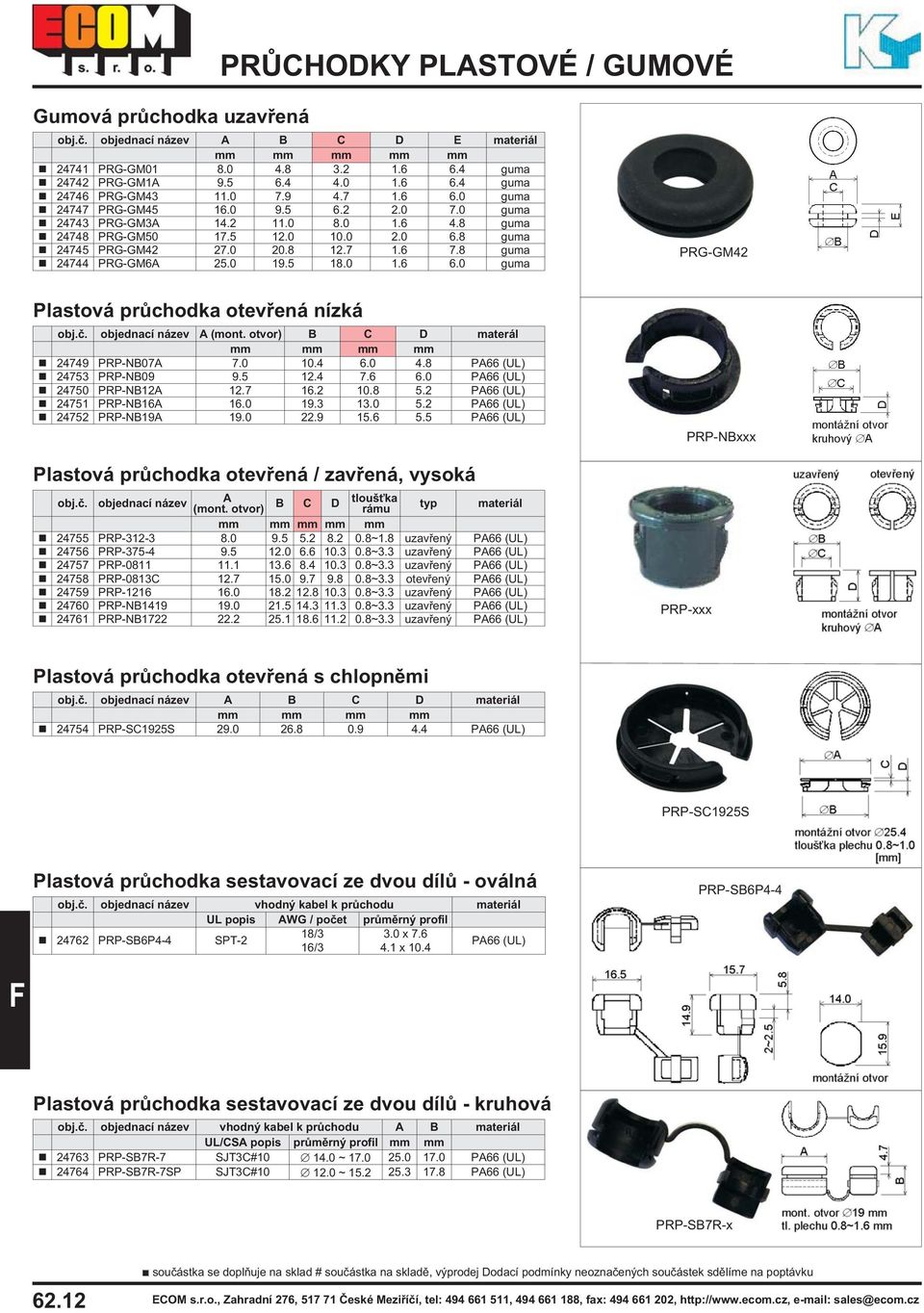 0 guma PRG-GM42 Plastová prùchodka otevøená nízká A (mont. otvor) B C D materál 24749 PRP-NB07A 7.0 10.4 6.0 4.8 PA66 (UL) 24753 PRP-NB09 9.5 14 7.6 6.0 PA66 (UL) 24750 PRP-NB12A 17 16.2 10.8 5.