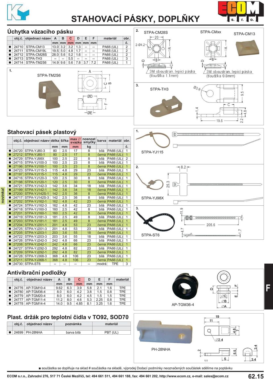 2 PA66 (UL) 1 STPA-CM28S STPA-CMxx STPA-CM13 STPA-TM2S6 STPA-TH3 Stahovací pásek plastový šíøka max svazku nosnost smyèky barva materiál obr. kg è.