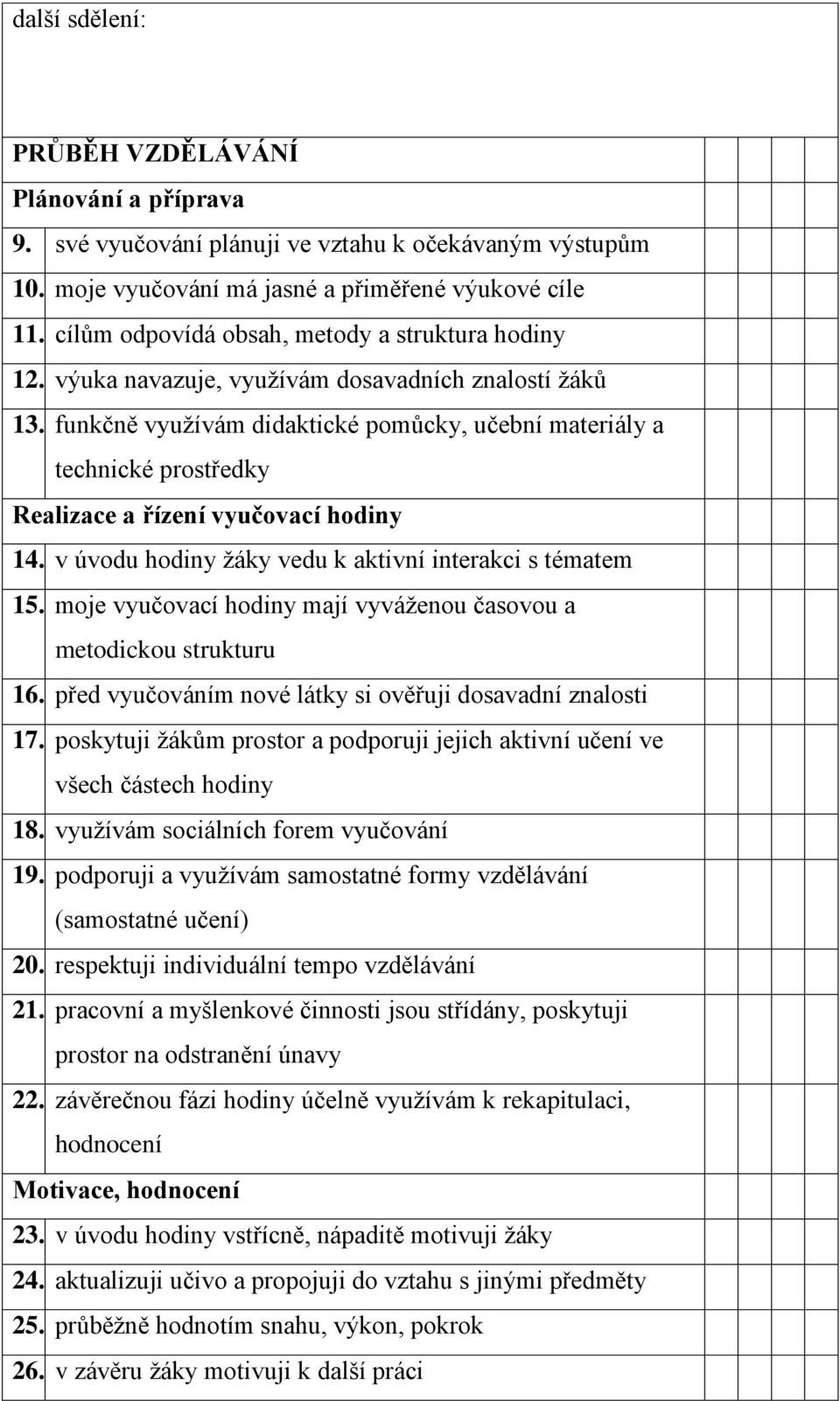 funkčně využívám didaktické pomůcky, učební materiály a technické prostředky Realizace a řízení vyučovací hodiny 14. v úvodu hodiny žáky vedu k aktivní interakci s tématem 15.