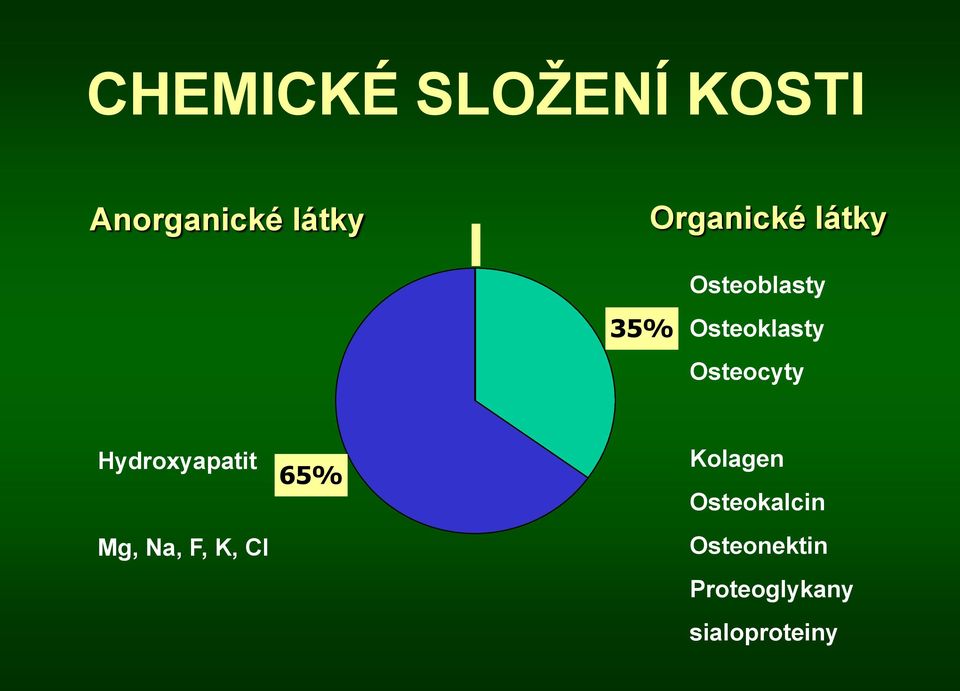 Osteocyty Hydroxyapatit Mg, Na, F, K, Cl 65%