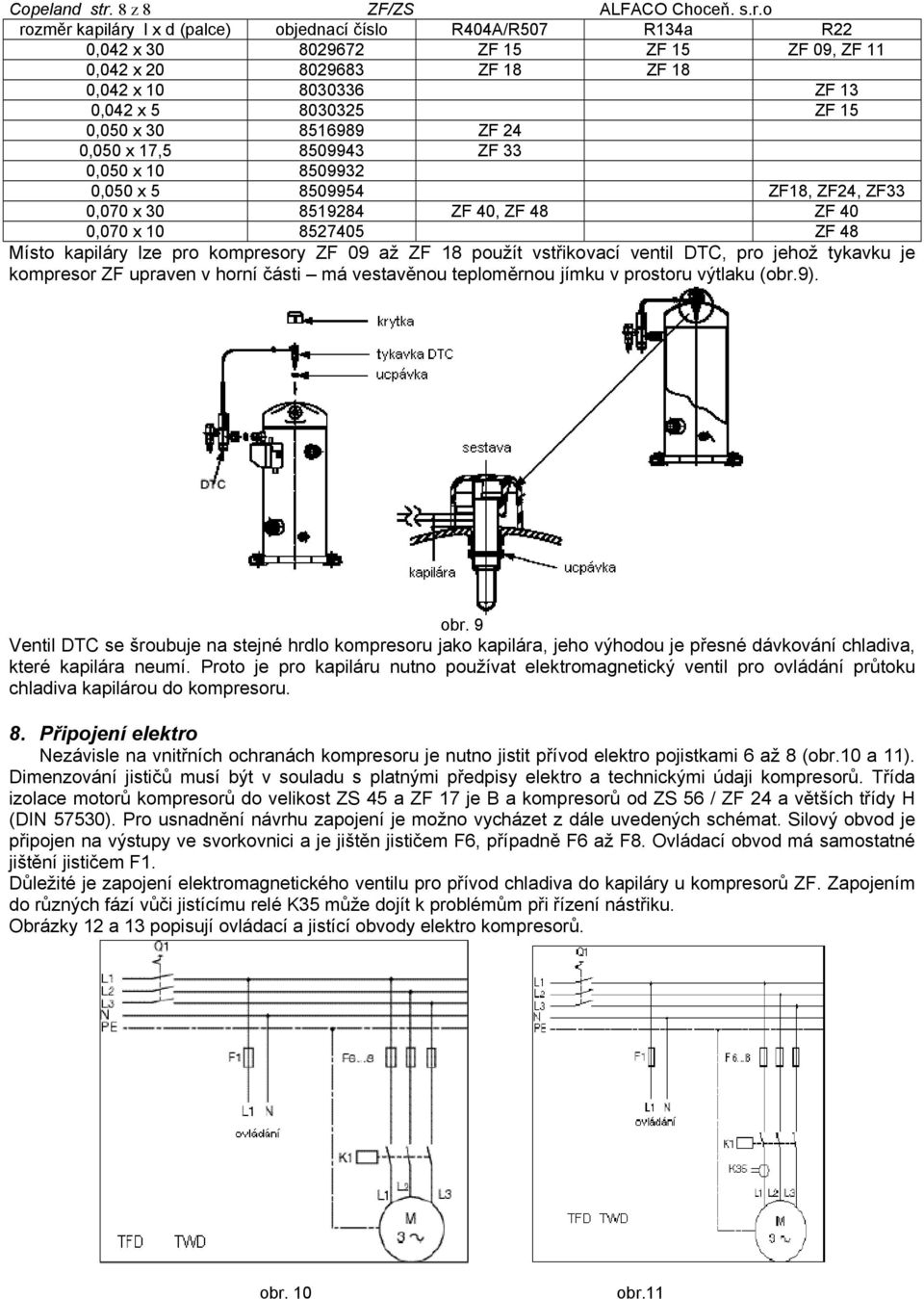 o rozměr kapiláry l x d (palce) objednací číslo R404A/R507 R134a R22 0,042 x 30 8029672 ZF 15 ZF 15 ZF 09, ZF 11 0,042 x 20 8029683 ZF 18 ZF 18 0,042 x 10 8030336 ZF 13 0,042 x 5 8030325 ZF 15 0,050