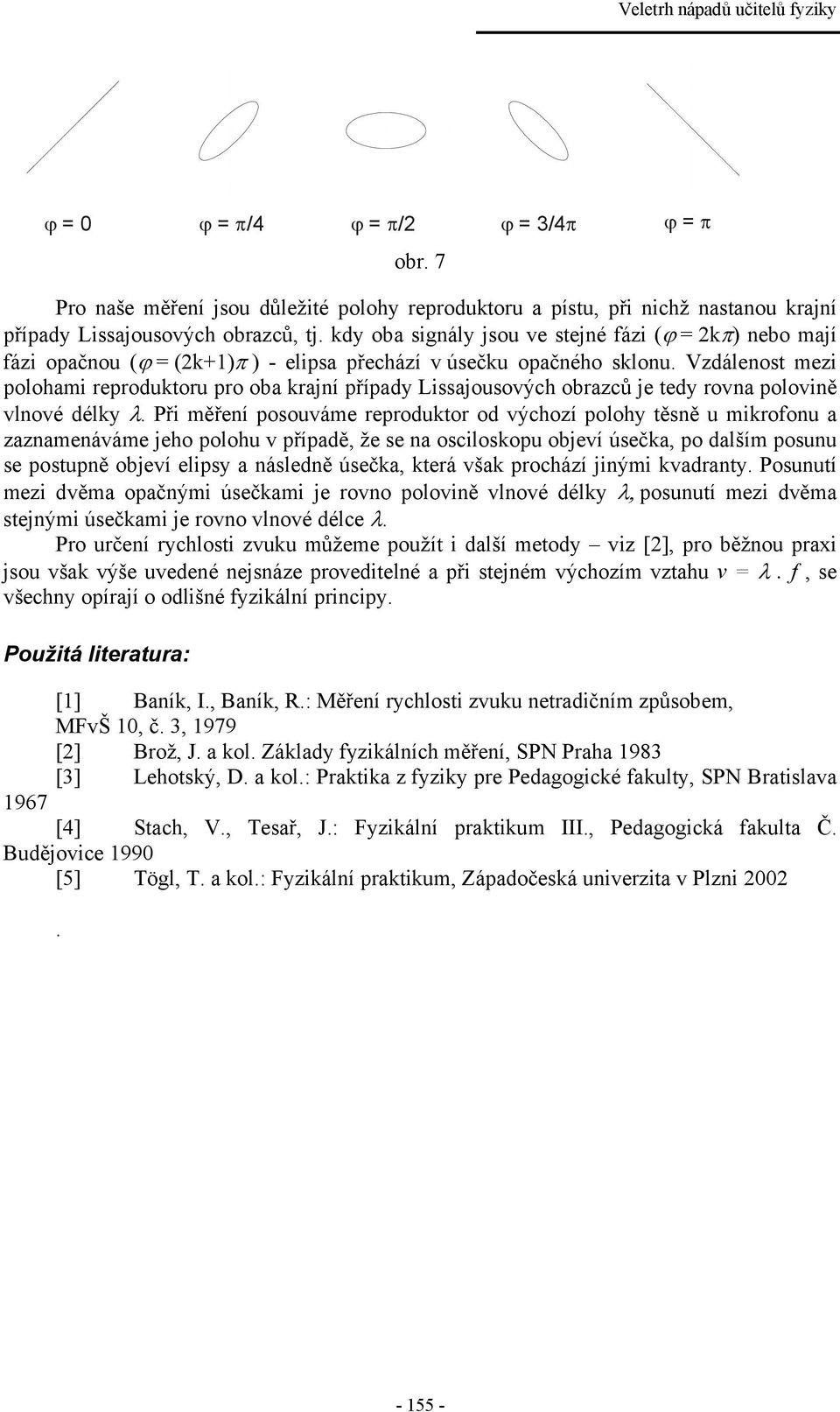 Vzdálenost mezi polohami reproduktoru pro oba krajní případy Lissajousových obrazců je tedy rovna polovině vlnové délky.