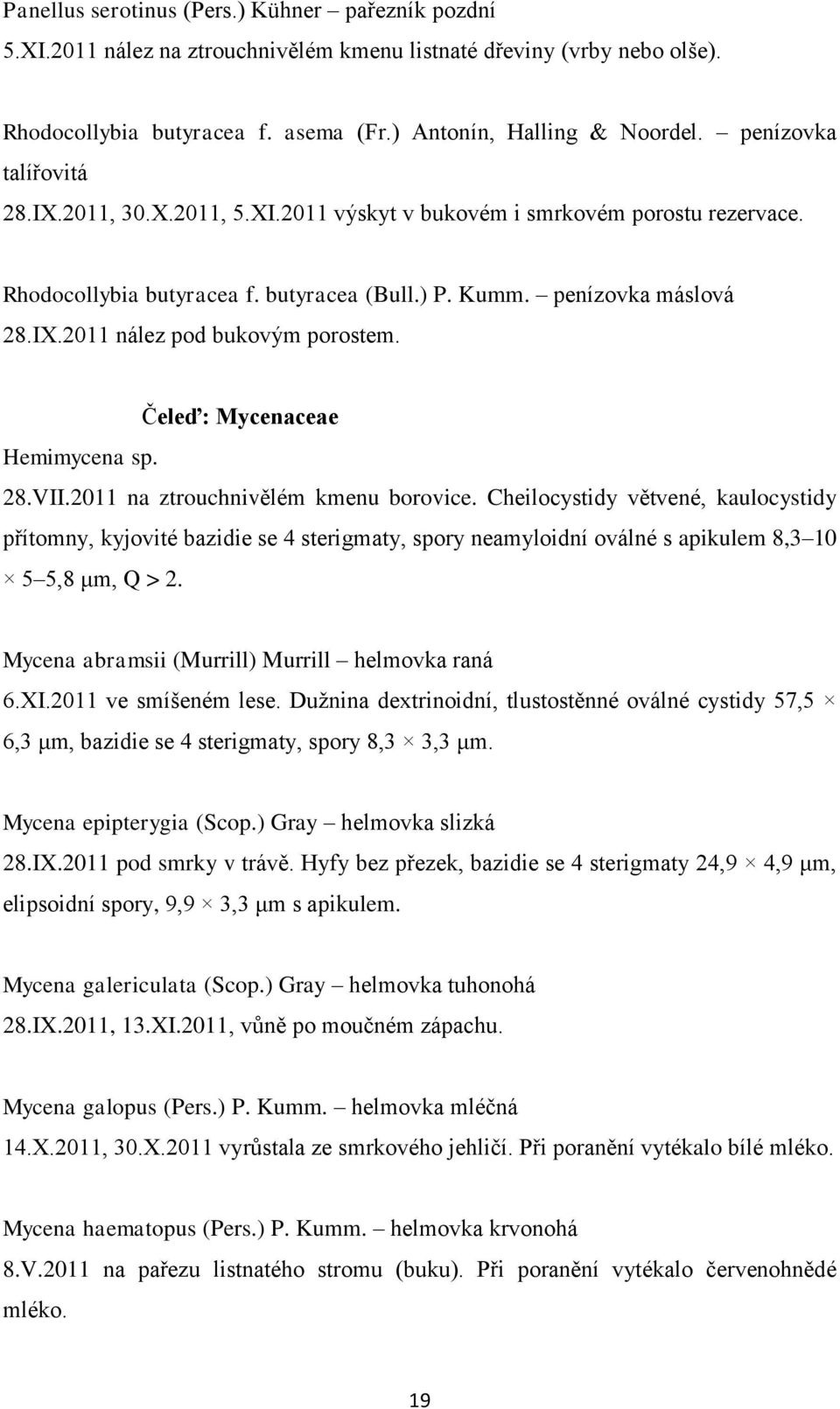 Čeleď: Mycenaceae Hemimycena sp. 28.VII.2011 na ztrouchnivělém kmenu borovice.