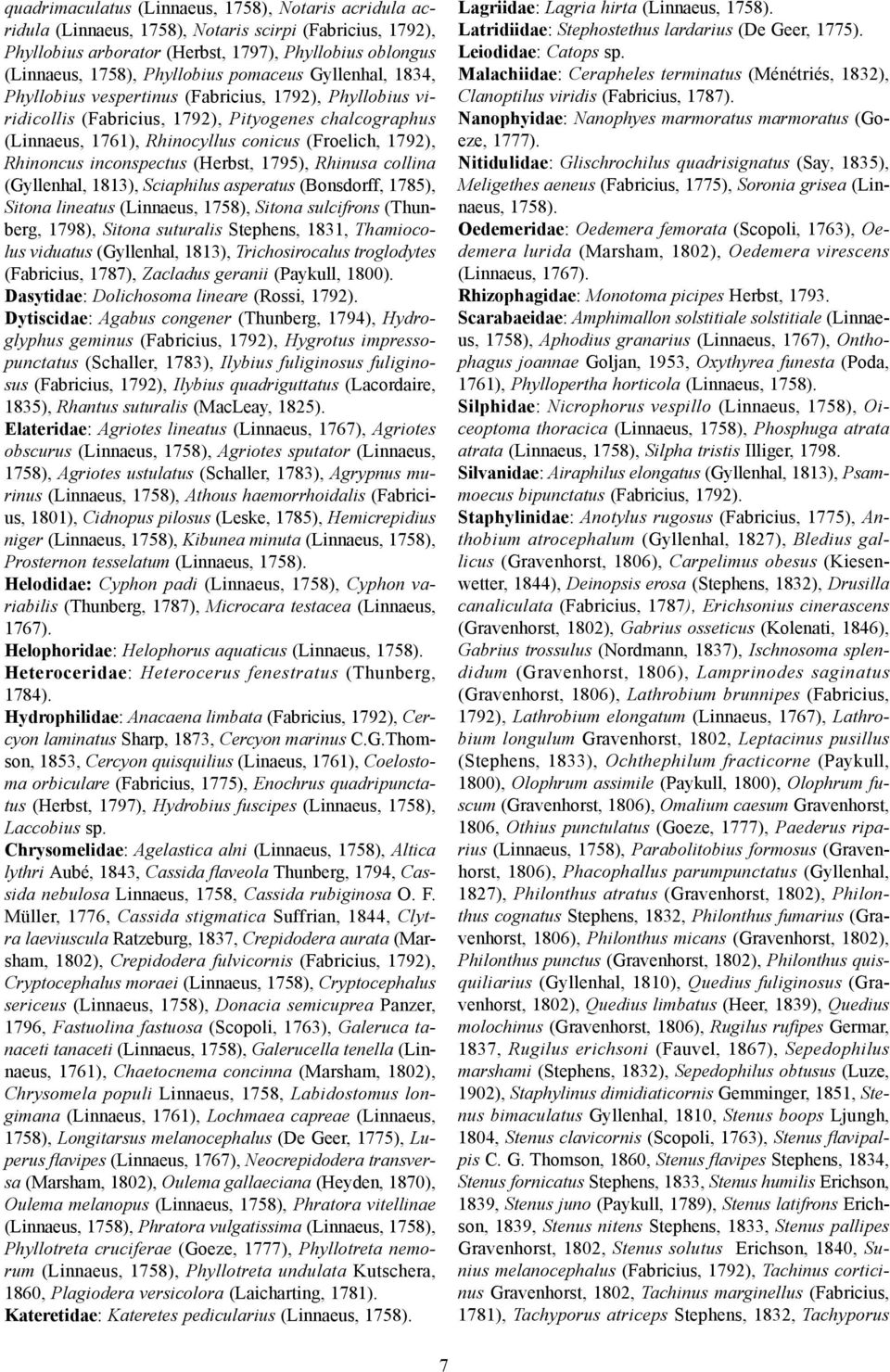 Rhinoncus inconspectus (Herbst, 1795), Rhinusa collina (Gyllenhal, 1813), Sciaphilus asperatus (Bonsdorff, 1785), Sitona lineatus (Linnaeus, 1758), Sitona sulcifrons (Thunberg, 1798), Sitona