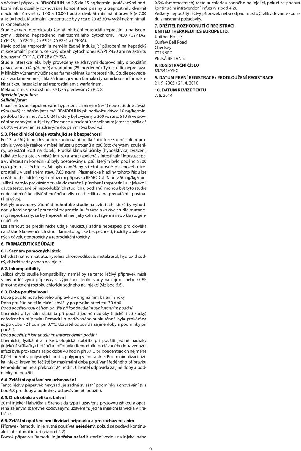 Studie in vitro neprokázala žádný inhibiční potenciál treprostinilu na isoenzymy lidského hepatického mikrosomálního cytochromu P450 (CYP1A2, CYP2C9, CYP2C19, CYP2D6, CYP2E1 a CYP3A).