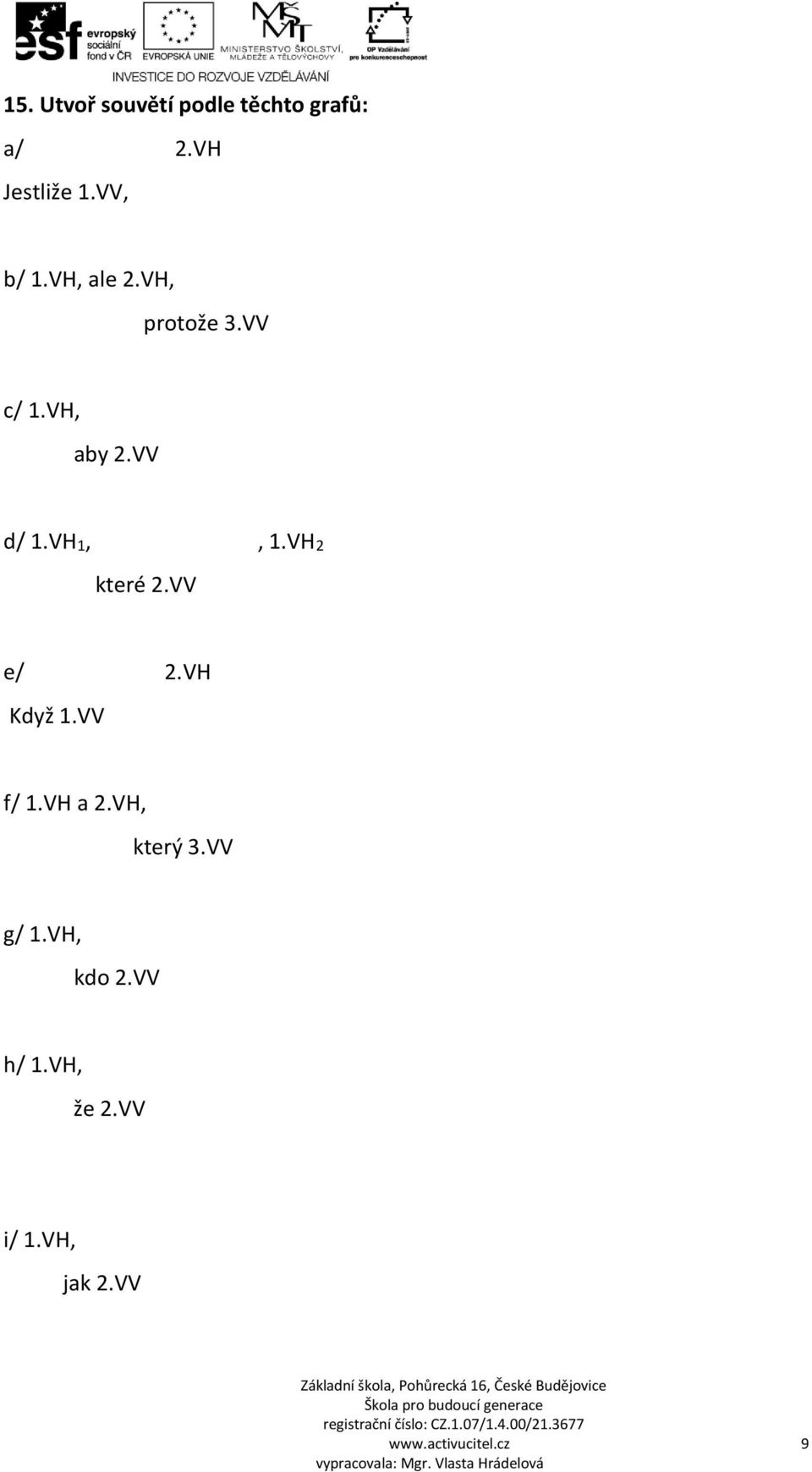 VH1,, 1.VH2 které 2.VV e/ 2.VH Když 1.VV f/ 1.VH a 2.VH, který 3.