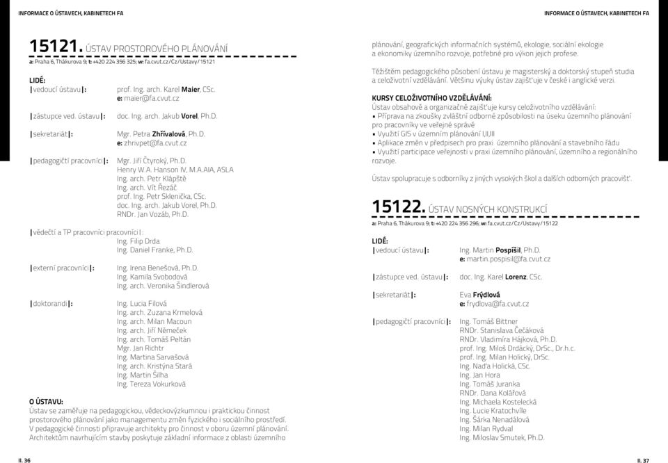 Petra Zhřívalová, Ph.D. e: zhrivpet@fa.cvut.cz Mgr. Jiří Čtyroký, Ph.D. Henry W.A. Hanson IV, M.A.AIA, ASLA Ing. arch. Petr Klápště Ing. arch. Vít Řezáč prof. Ing. Petr Sklenička, CSc. doc. Ing. arch. Jakub Vorel, Ph.