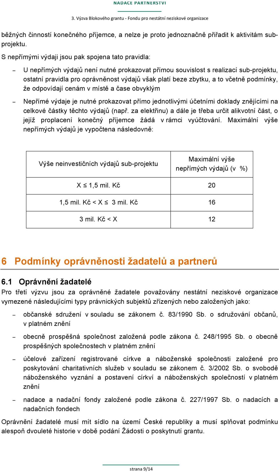 a to včetně podmínky, že odpovídají cenám v místě a čase obvyklým Nepřímé výdaje je nutné prokazovat přímo jednotlivými účetními doklady znějícími na celkové částky těchto výdajů (např.