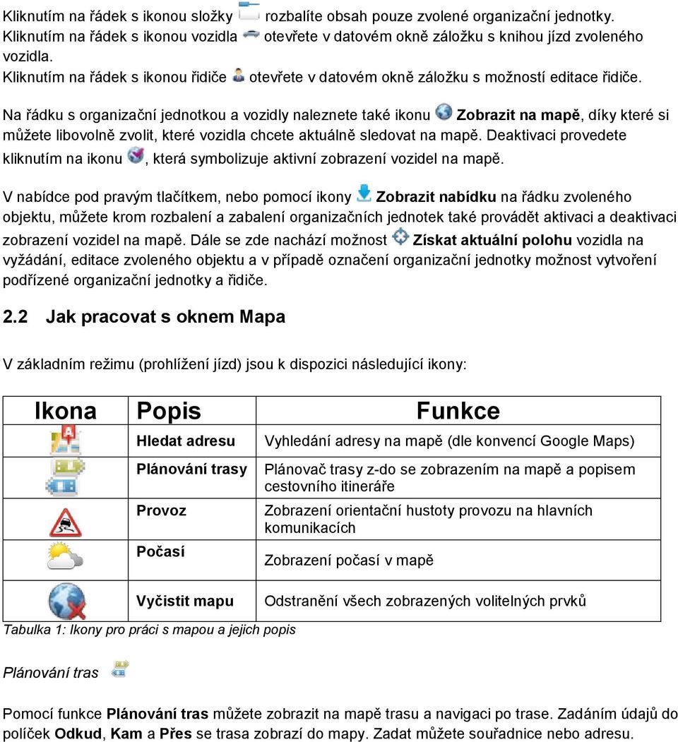 Na řádku s organizační jednotkou a vozidly naleznete také ikonu Zobrazit na mapě, díky které si můžete libovolně zvolit, které vozidla chcete aktuálně sledovat na mapě.