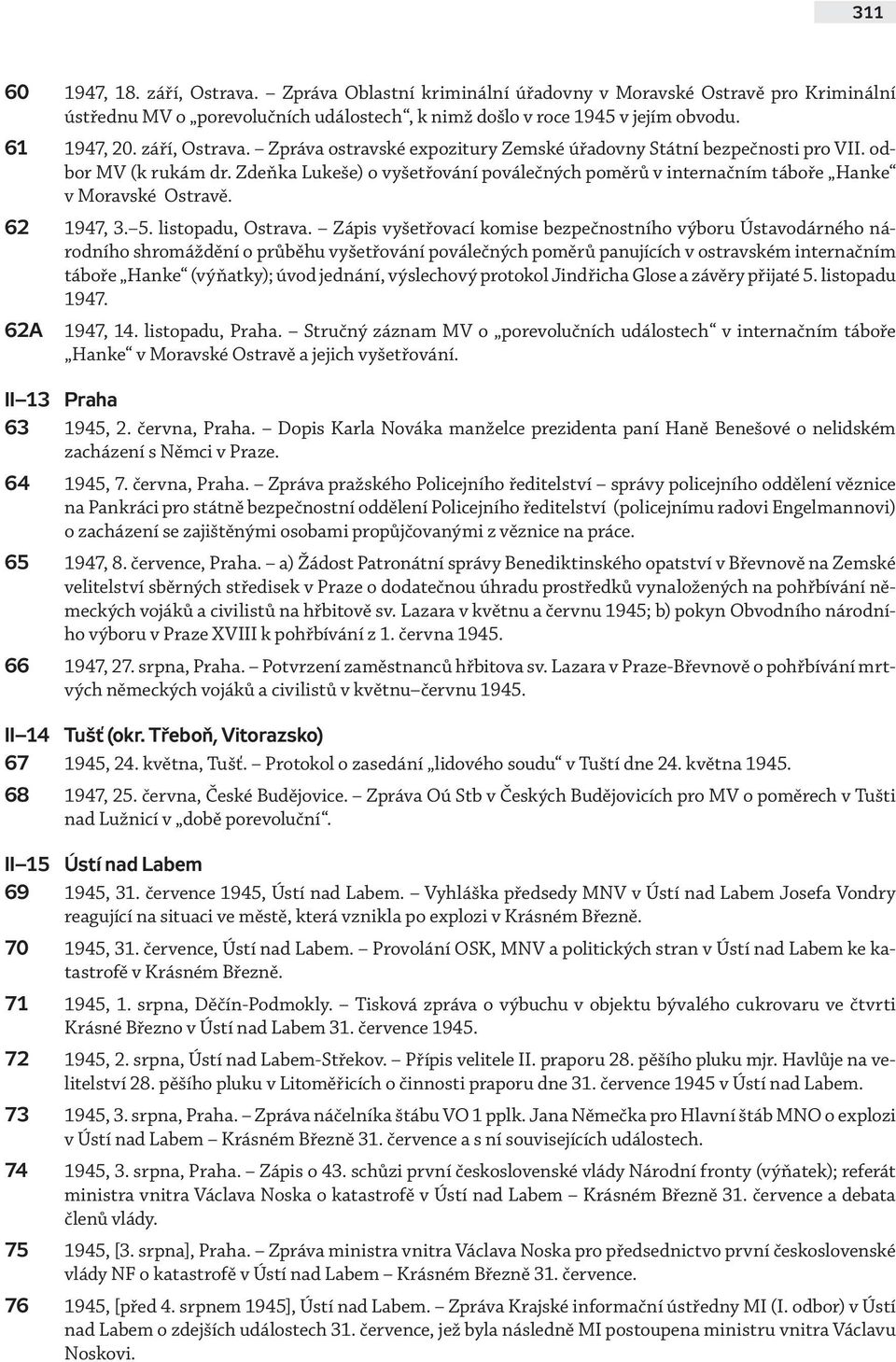 Zdeňka Lukeše) o vyšetřování poválečných poměrů v internačním táboře Hanke v Moravské Ostravě. 62 1947, 3. 5. listopadu, Ostrava.