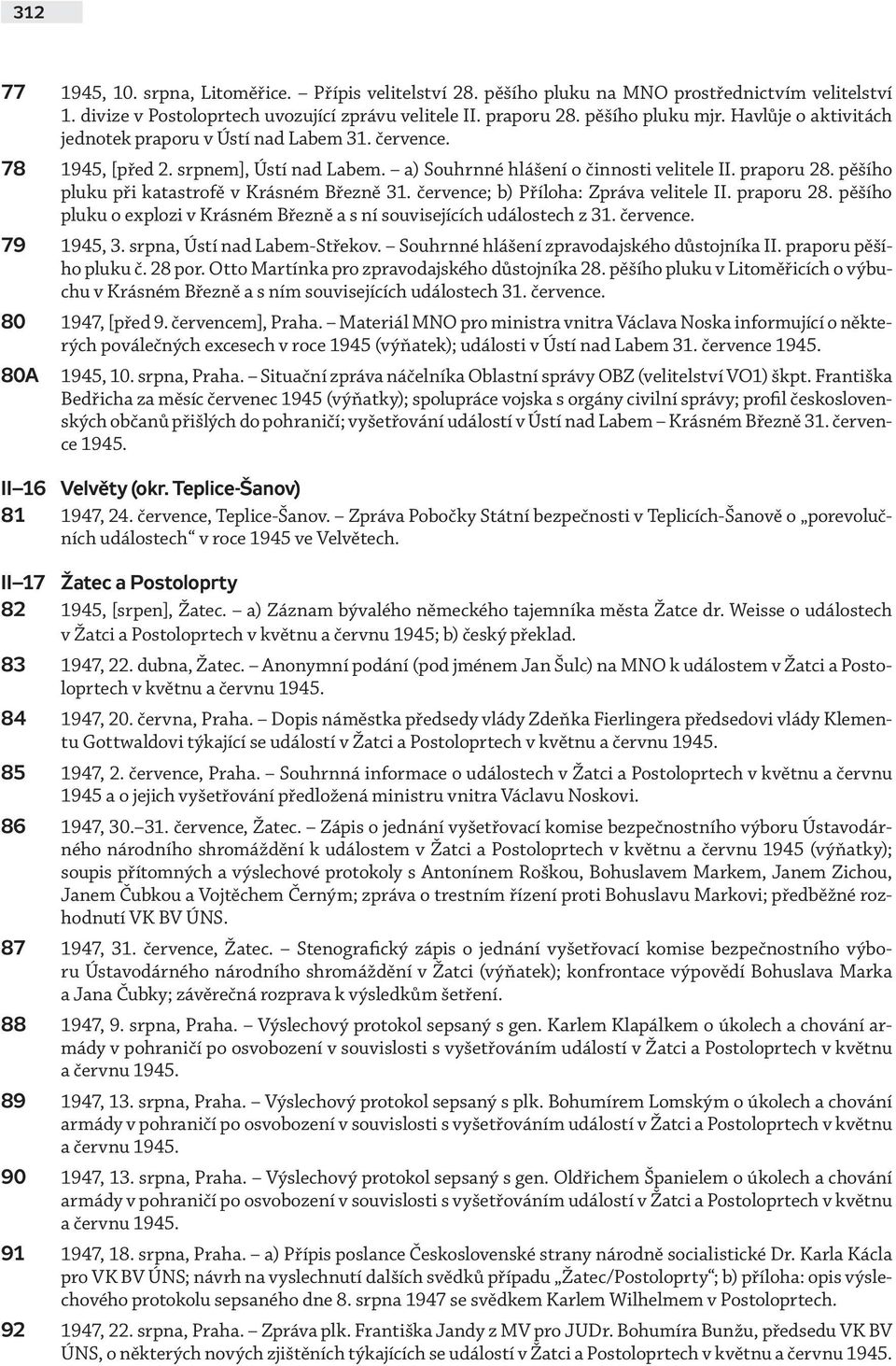 pěšího pluku při katastrofě v Krásném Březně 31. července; b) Příloha: Zpráva velitele II. praporu 28. pěšího pluku o explozi v Krásném Březně a s ní souvisejících událostech z 31. července. 79 1945, 3.