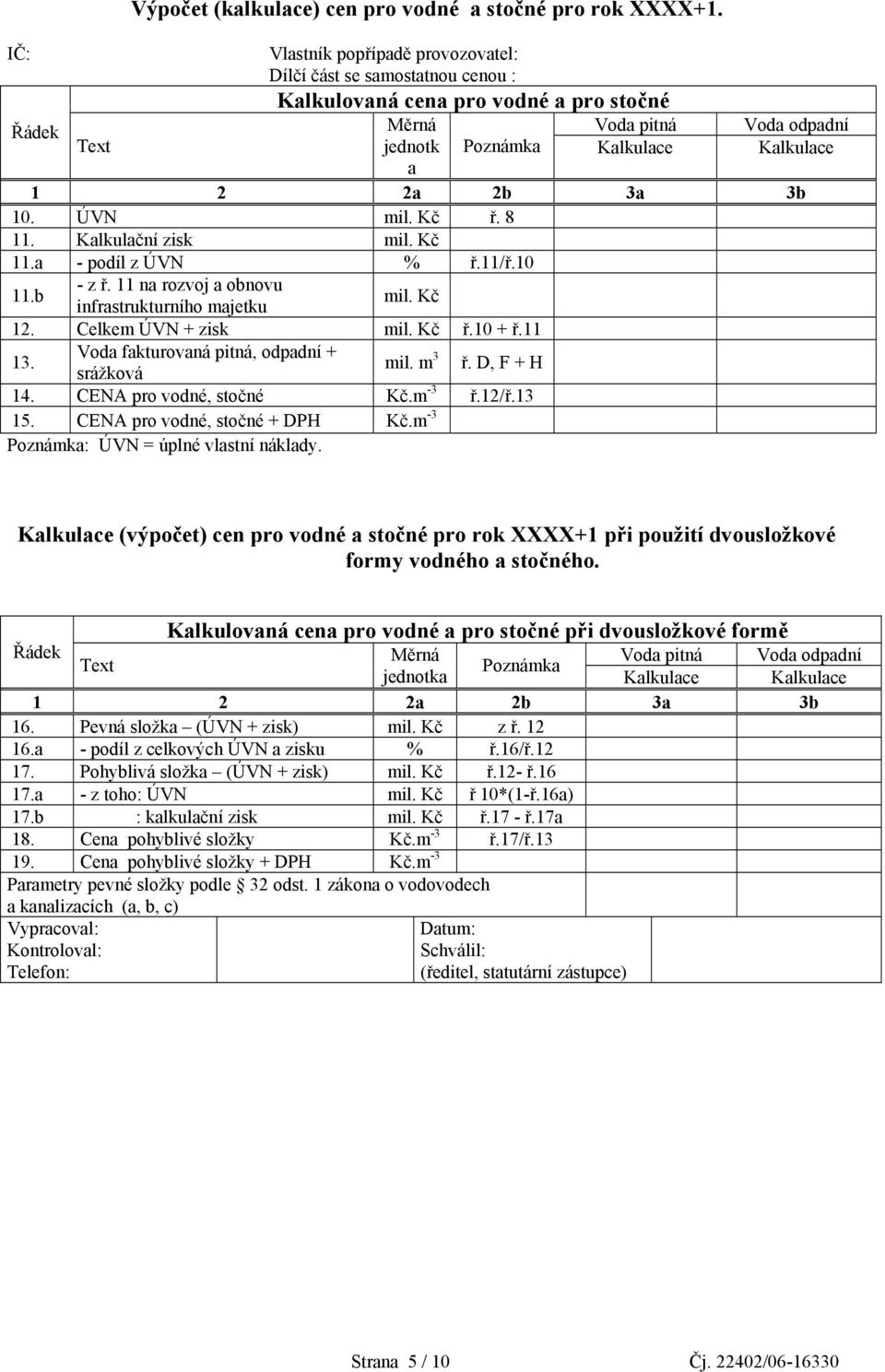 2b 3a 3b 10. ÚVN mil. Kč ř. 8 11. Kalkulační zisk mil. Kč 11.a - podíl z ÚVN % ř.11/ř.10 11.b - z ř. 11 na rozvoj a obnovu infrastrukturního majetku mil. Kč 12. Celkem ÚVN + zisk mil. Kč ř.10 + ř.