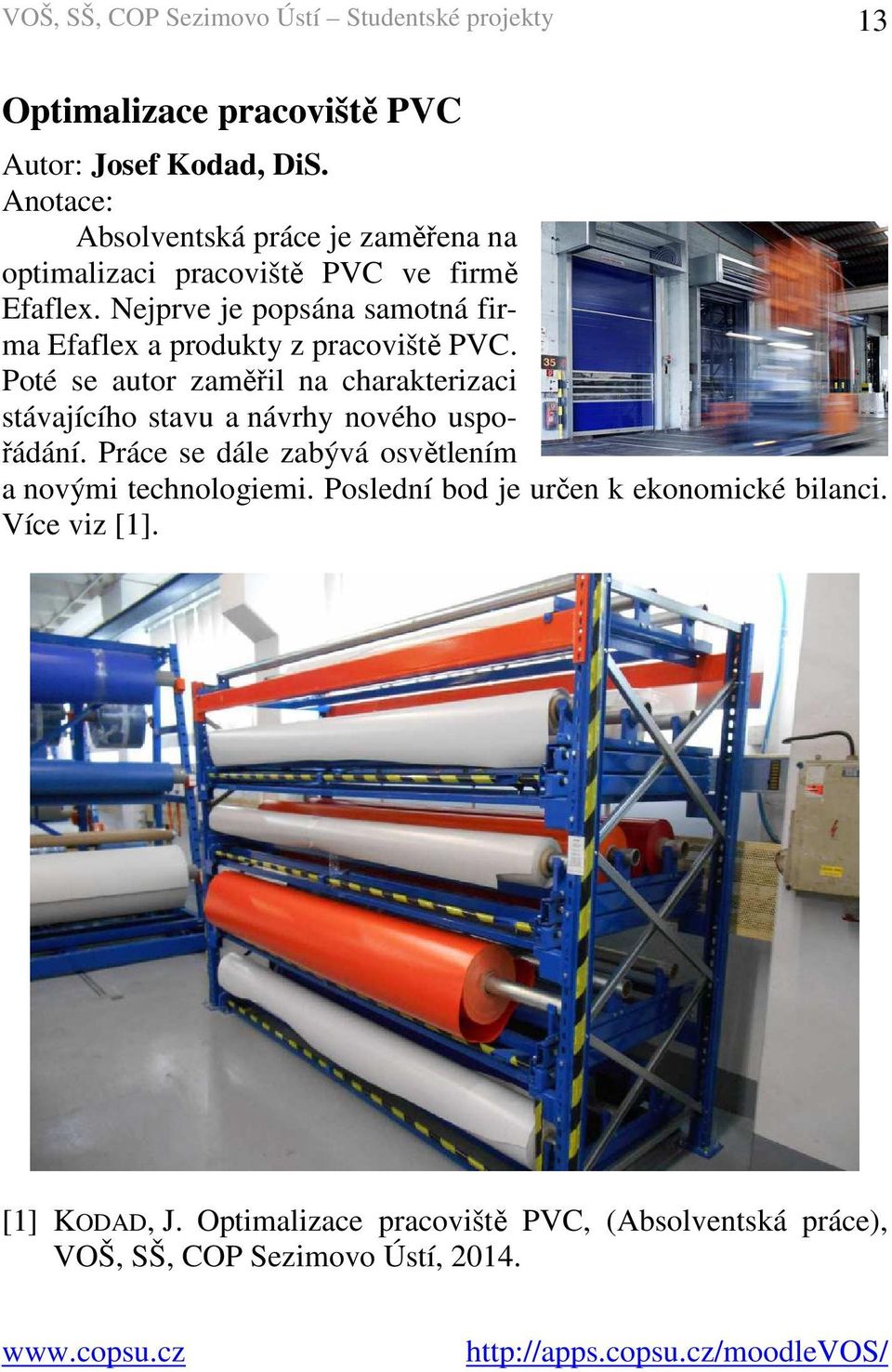 Nejprve je popsána samotná firma Efaflex a produkty z pracoviště PVC.