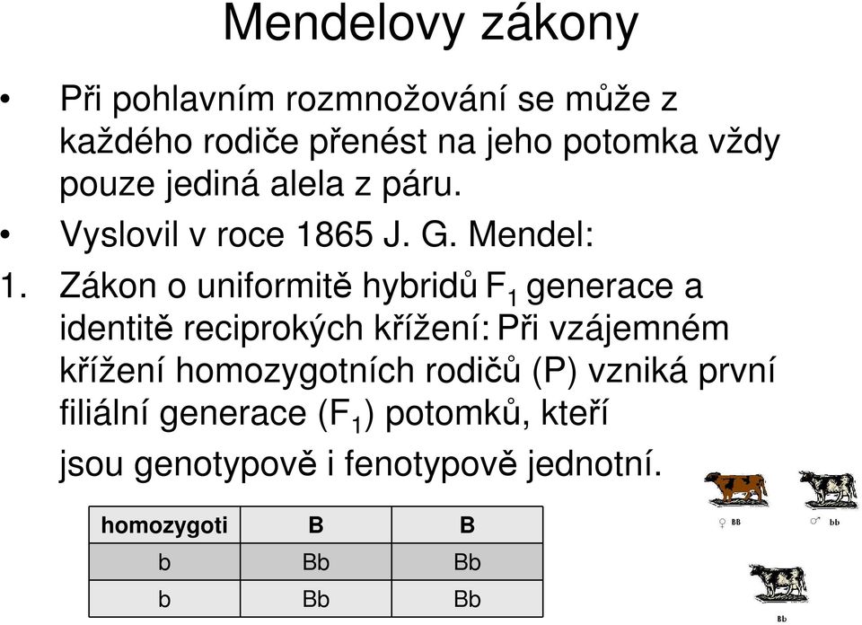 Zákon o uniformitě hybridů F 1 generace a identitě reciprokých křížení: Při vzájemném křížení