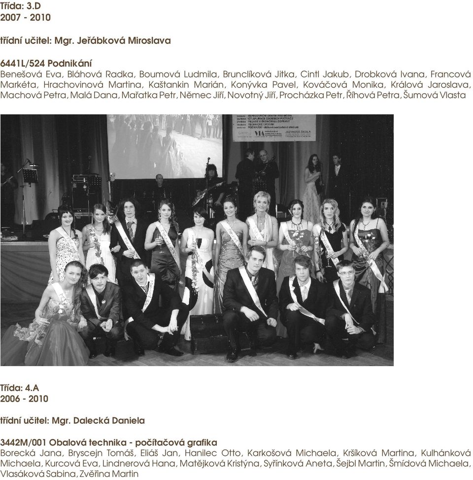 Marián, Konývka Pavel, Kováčová Monika, Králová Jaroslava, Machová Petra, Malá Dana, Mařatka Petr, Němec Jiří, Novotný Jiří, Procházka Petr, Říhová Petra, Šumová Vlasta Třída: 4.