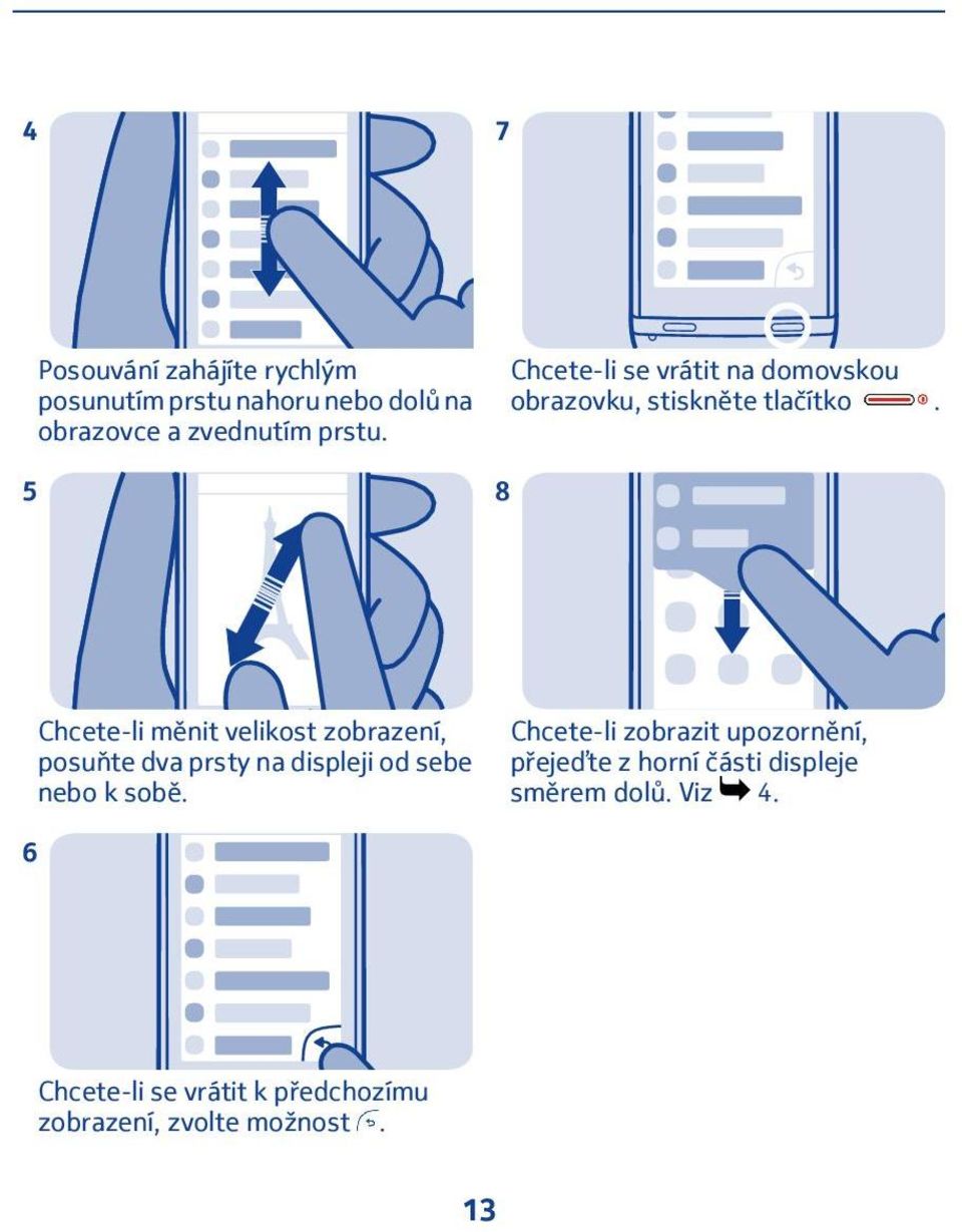 8 Chcete-li měnit velikost zobrazení, posuňte dva prsty na displeji od sebe nebo k sobě.