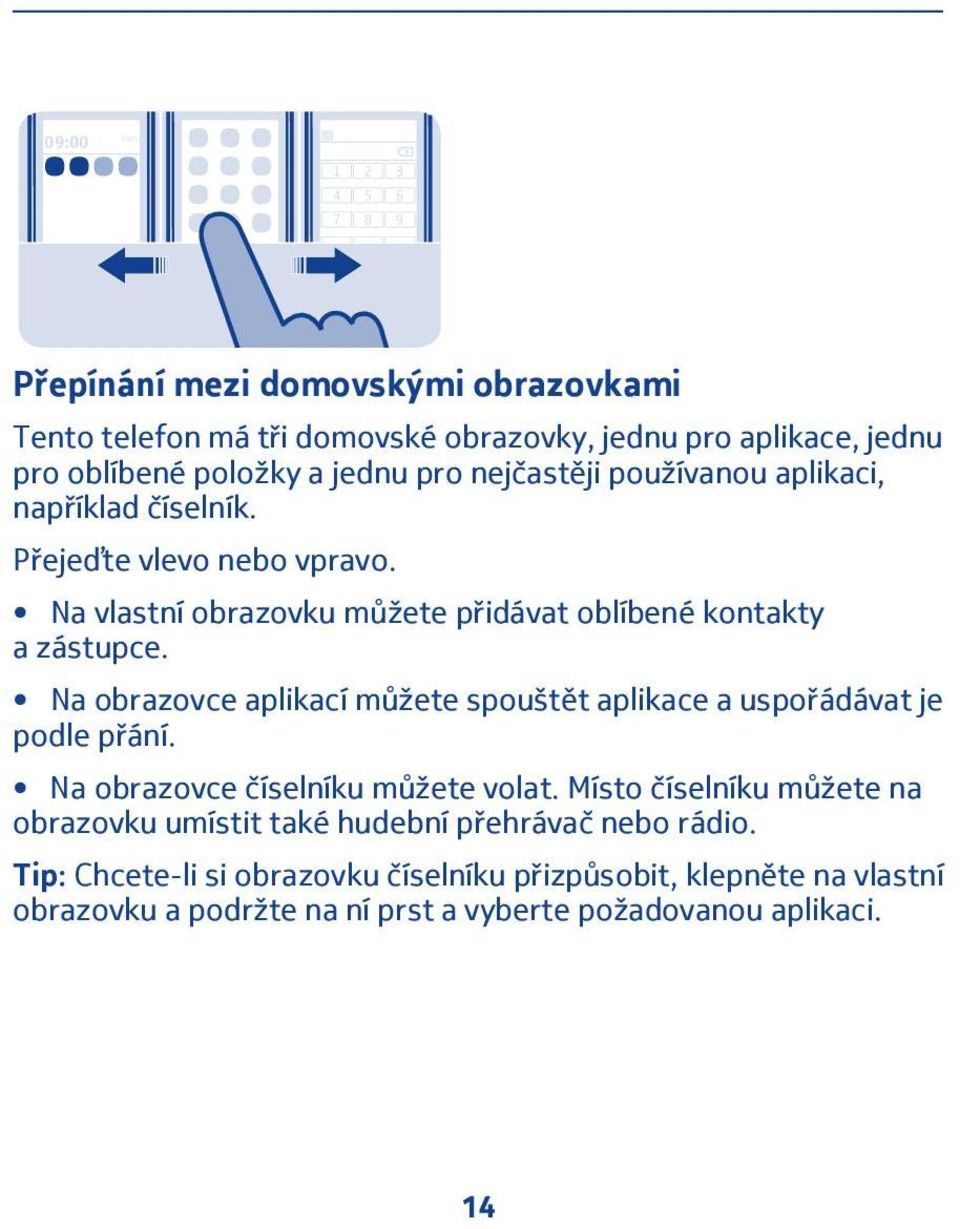 Na obrazovce aplikací můžete spouštět aplikace a uspořádávat je podle přání. Na obrazovce číselníku můžete volat.