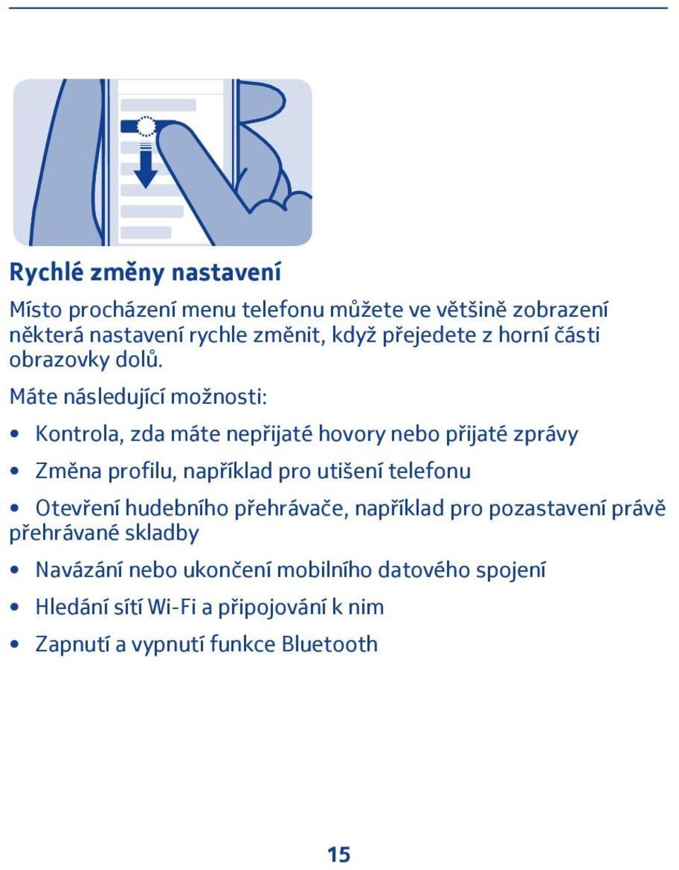 Máte následující možnosti: Kontrola, zda máte nepřijaté hovory nebo přijaté zprávy Změna profilu, například pro utišení