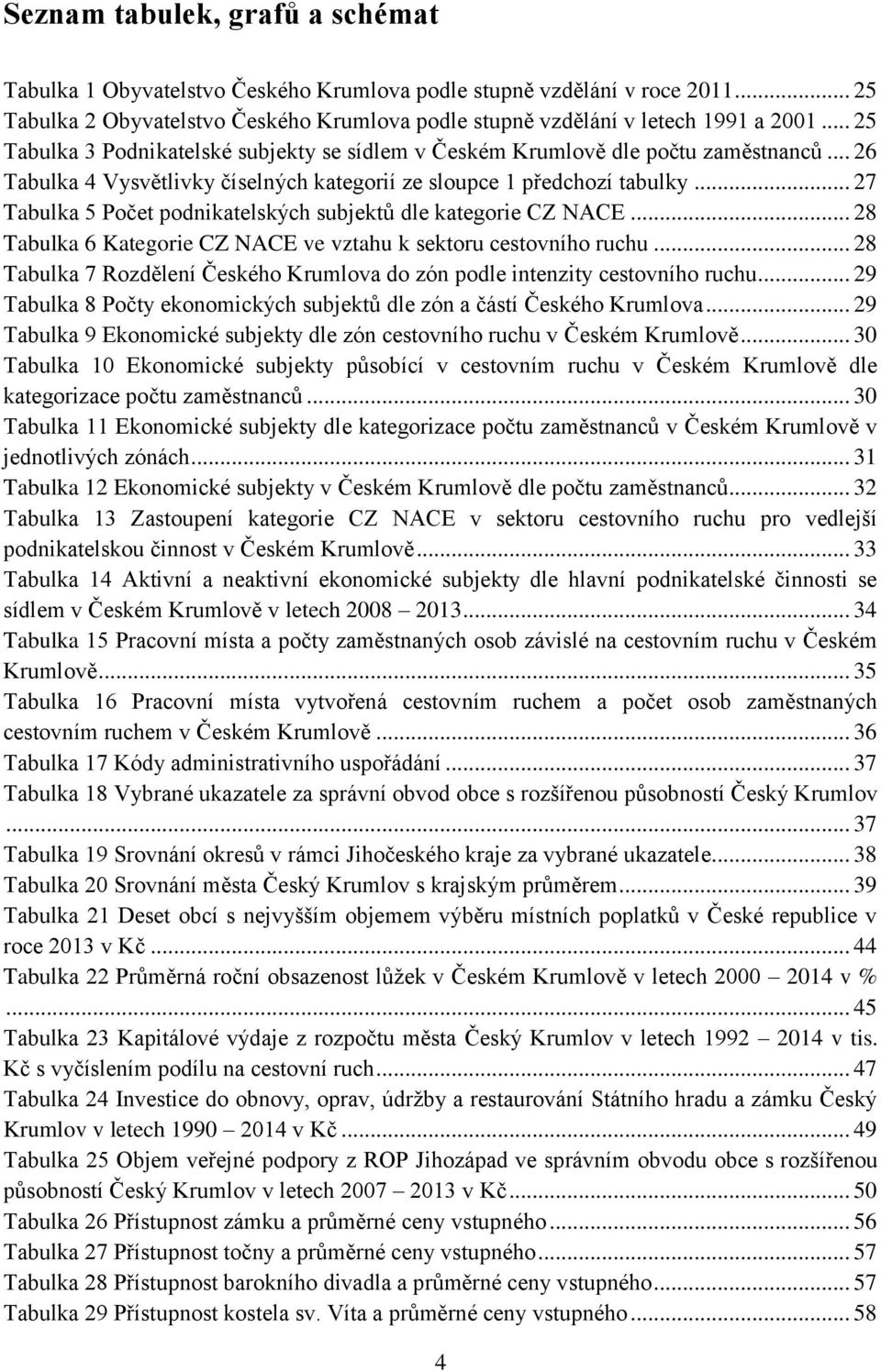 .. 27 Tabulka 5 Počet podnikatelských subjektů dle kategorie CZ NACE... 28 Tabulka 6 Kategorie CZ NACE ve vztahu k sektoru cestovního ruchu.