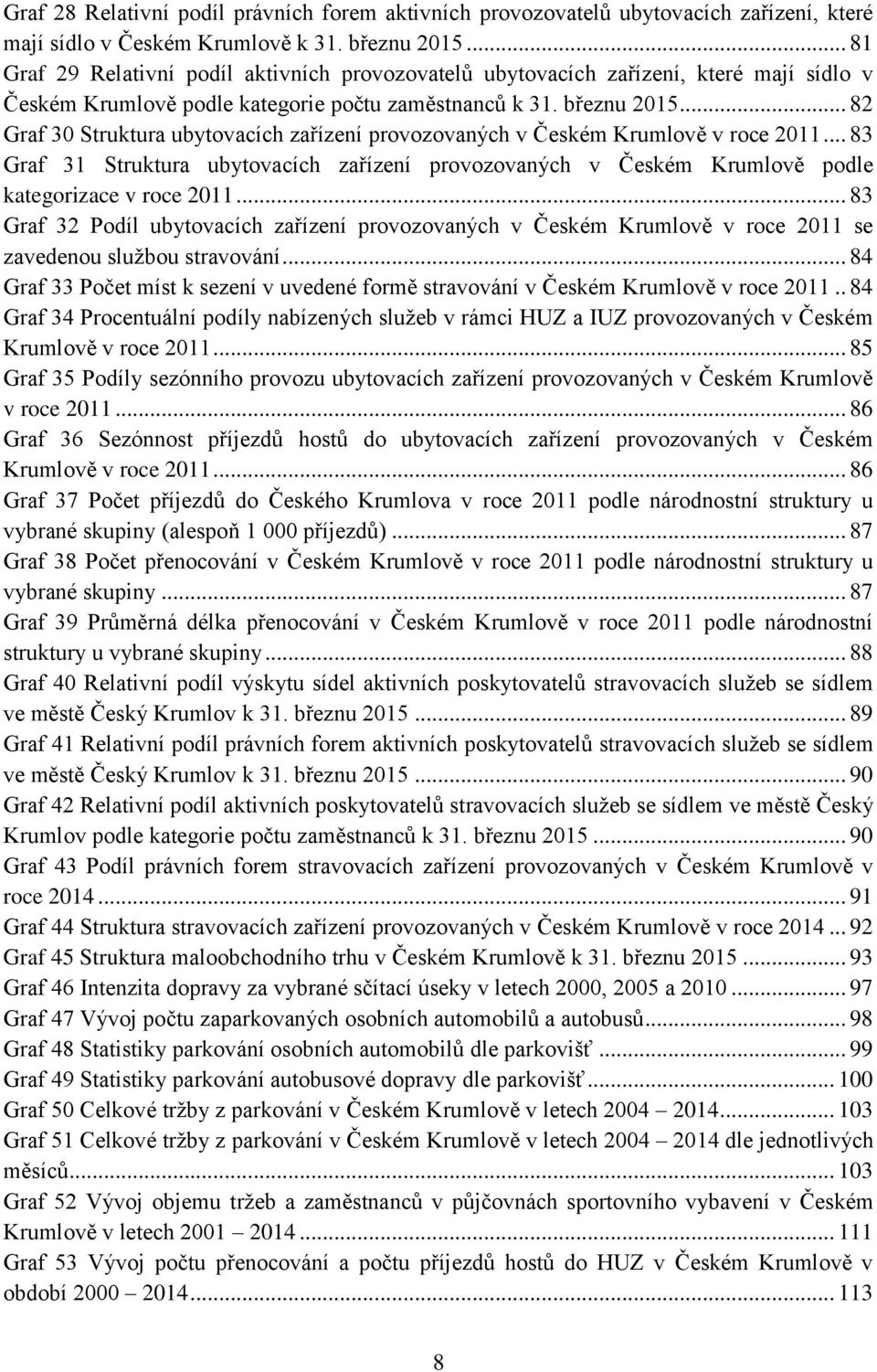 .. 82 Graf 30 Struktura ubytovacích zařízení provozovaných v Českém Krumlově v roce 2011... 83 Graf 31 Struktura ubytovacích zařízení provozovaných v Českém Krumlově podle kategorizace v roce 2011.