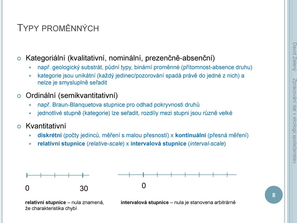 seřadit Ordinální (semikvantitativní) např.