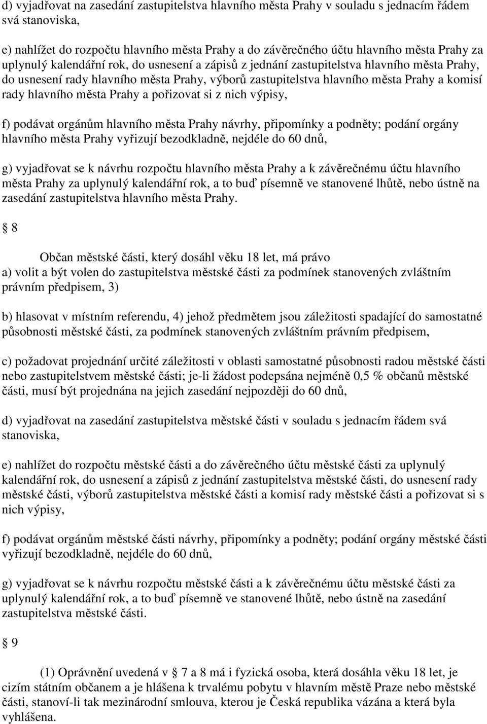 města Prahy a pořizovat si z nich výpisy, f) podávat orgánům hlavního města Prahy návrhy, připomínky a podněty; podání orgány hlavního města Prahy vyřizují bezodkladně, nejdéle do 60 dnů, g)