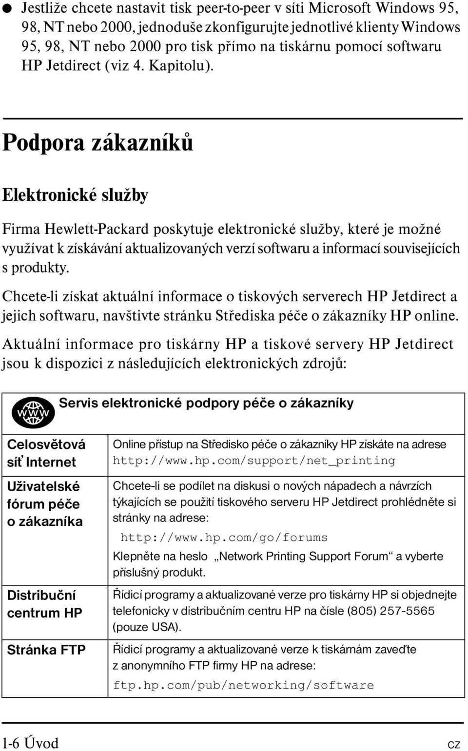 Podpora zákazníků Elektronické služby Firma Hewlett-Packard poskytuje elektronické služby, které je možné využívat k získávání aktualizovaných verzí softwaru a informací souvisejících s produkty.