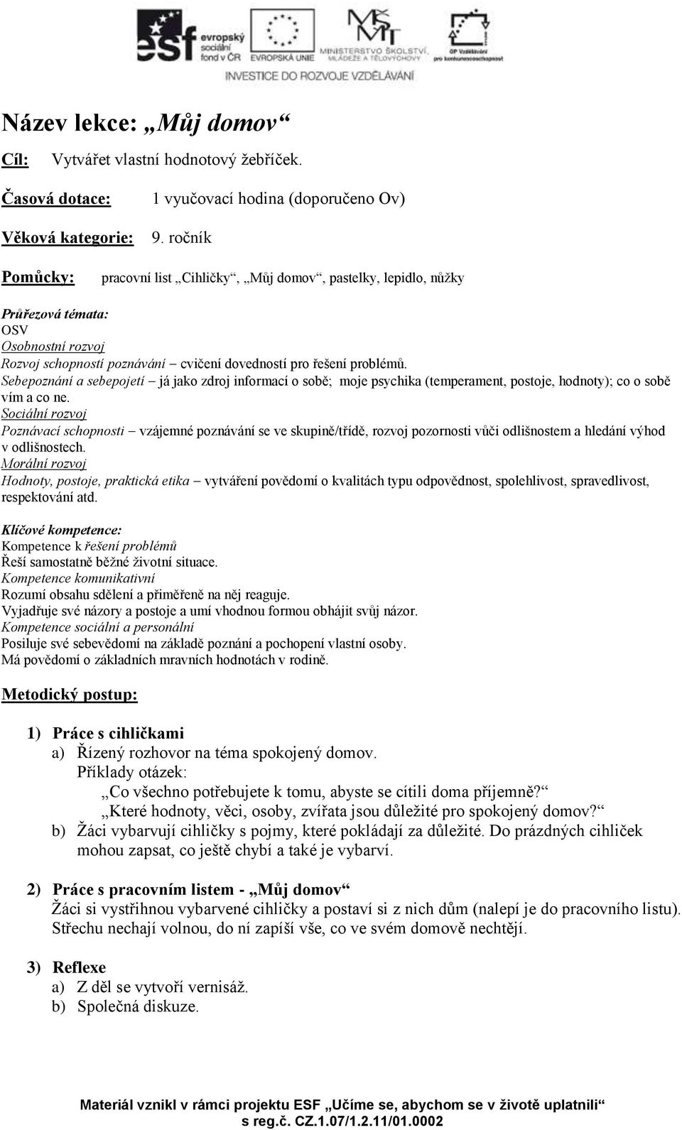 Sebepoznání a sebepojetí já jako zdroj informací o sobě; moje psychika (temperament, postoje, hodnoty); co o sobě vím a co ne.