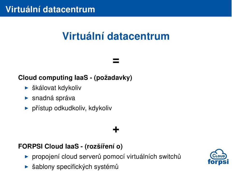 kdykoliv FORPSI Cloud IaaS - (rozšíření o) I propojení cloud