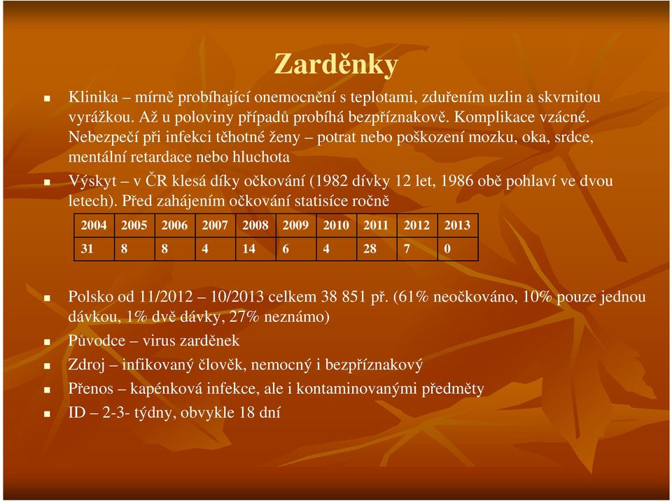 dvou letech). Před zahájením očkování statisíce ročně 2004 2005 2006 2007 2008 2009 2010 2011 2012 2013 31 8 8 4 14 6 4 28 7 0 Polsko od 11/2012 10/2013 celkem 38 851 př.