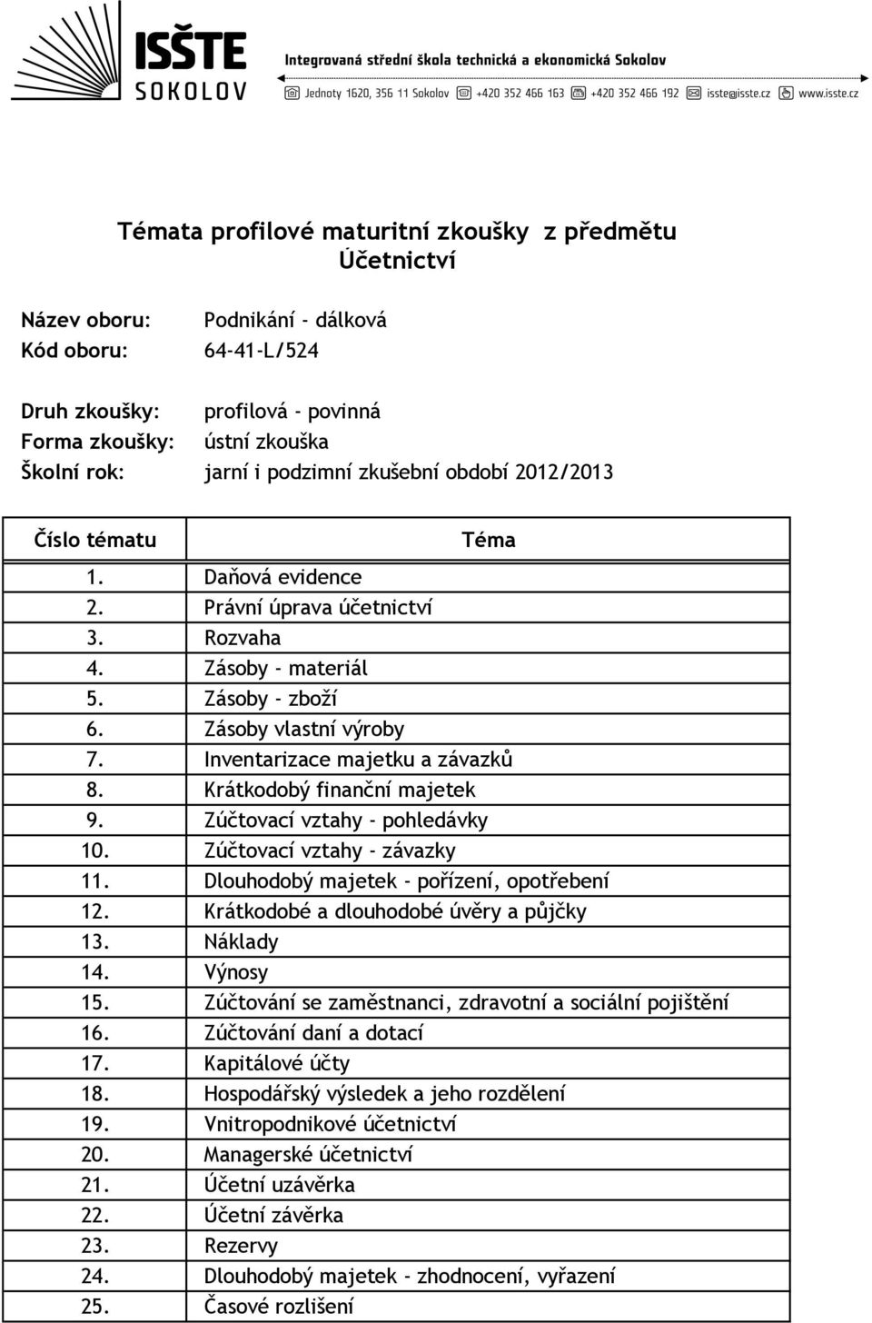 Krátkodobé a dlouhodobé úvěry a půjčky 13. Náklady 14. Výnosy 15. Zúčtování se zaměstnanci, zdravotní a sociální pojištění 16. Zúčtování daní a dotací 17. Kapitálové účty 18.
