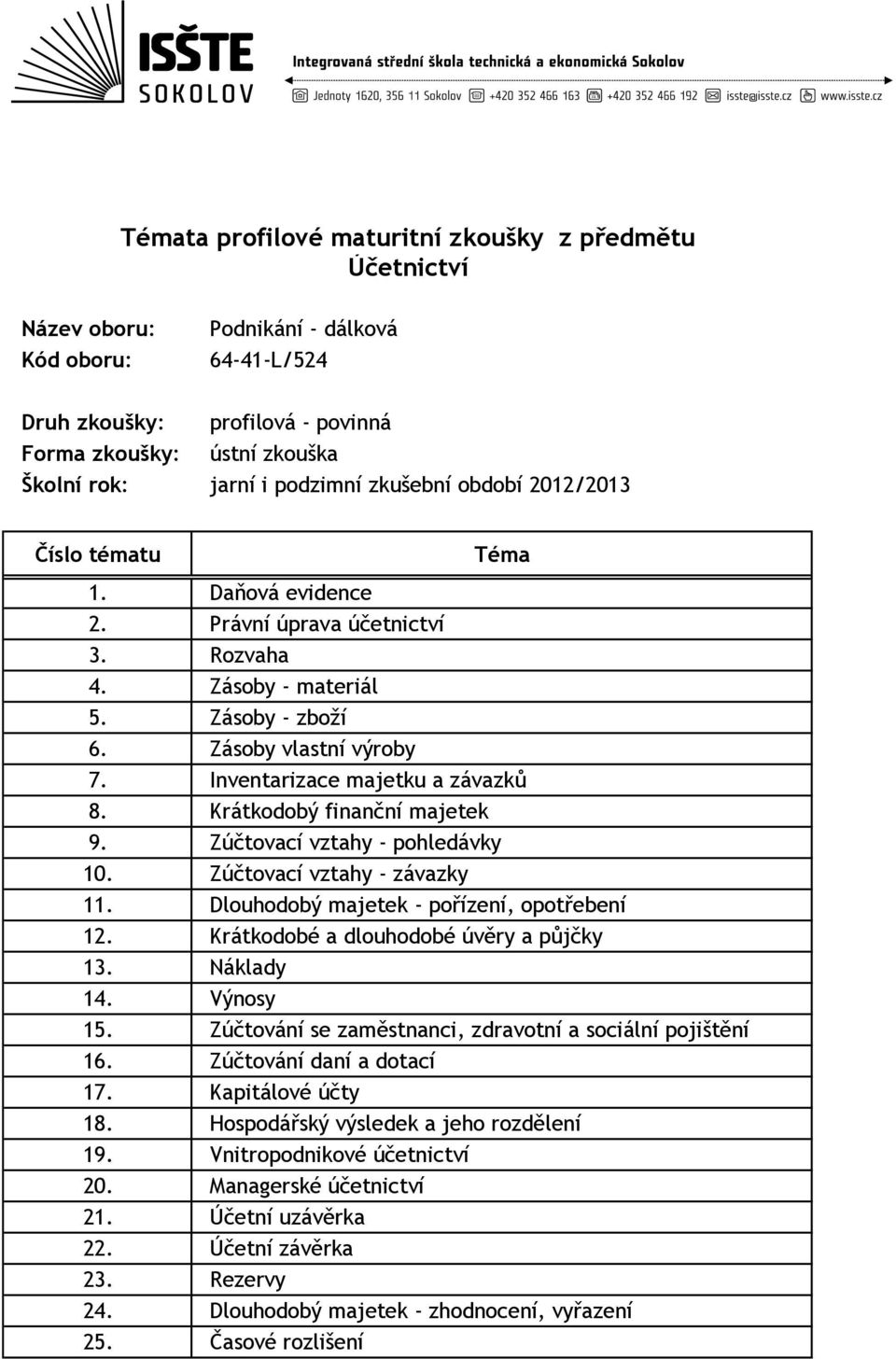 Krátkodobé a dlouhodobé úvěry a půjčky 13. Náklady 14. Výnosy 15. Zúčtování se zaměstnanci, zdravotní a sociální pojištění 16. Zúčtování daní a dotací 17. Kapitálové účty 18.