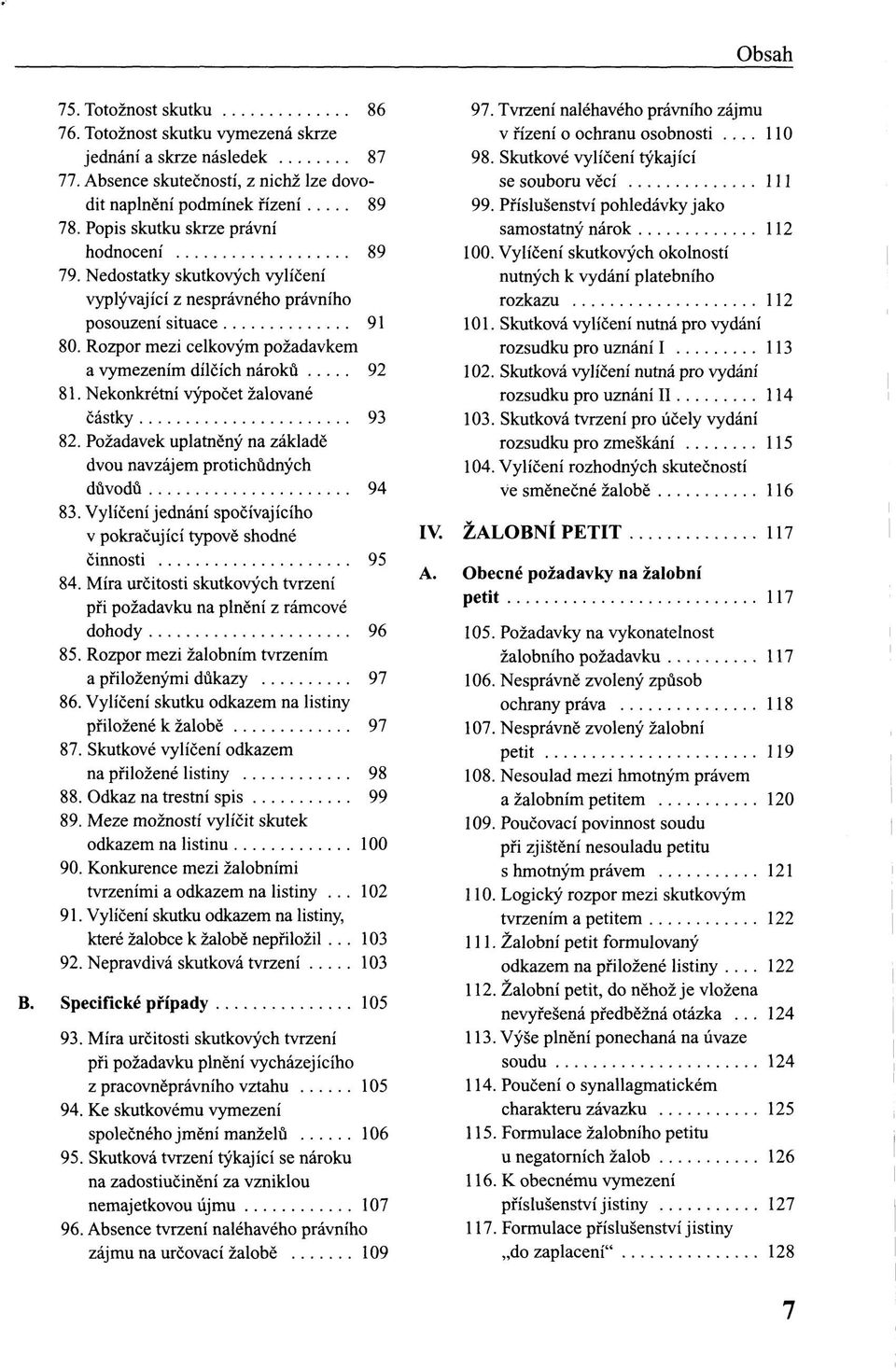 Nekonkrétní výpočet žalované částky 93 82. Požadavek uplatněný na základě dvou navzájem protichůdných důvodů 94 83. Vylíčení jednání spočívajícího v pokračující typově shodné činnosti 95 84.